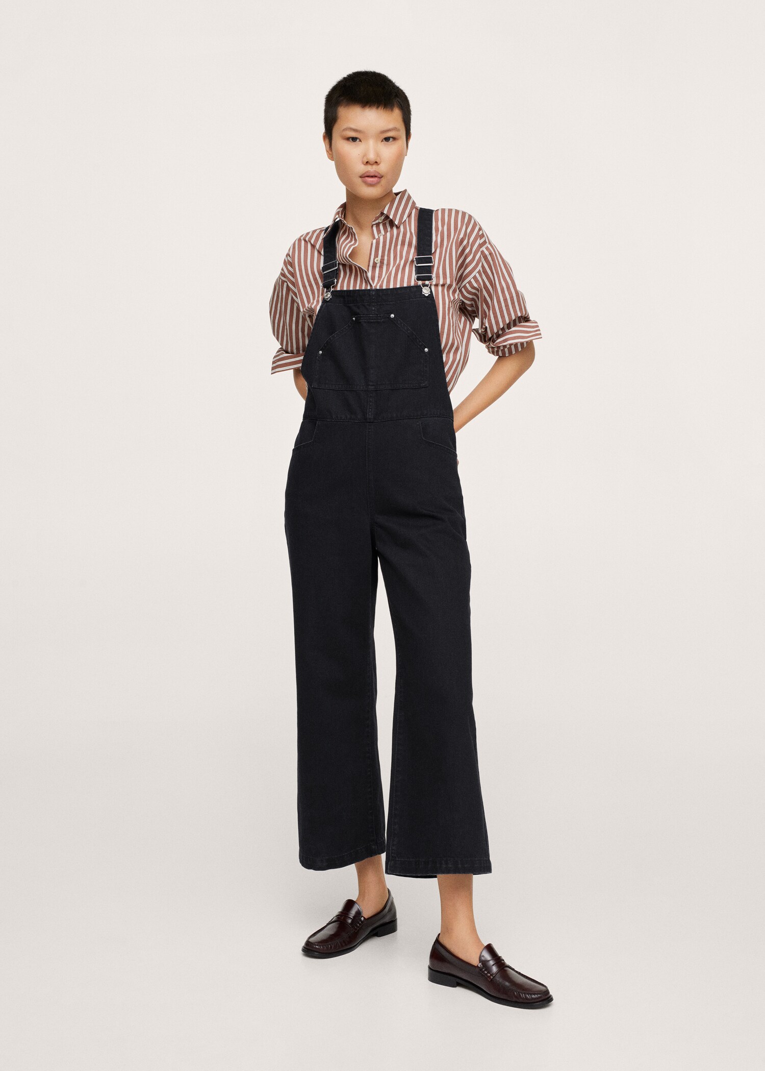 Wide-leg denim dungarees - General plane
