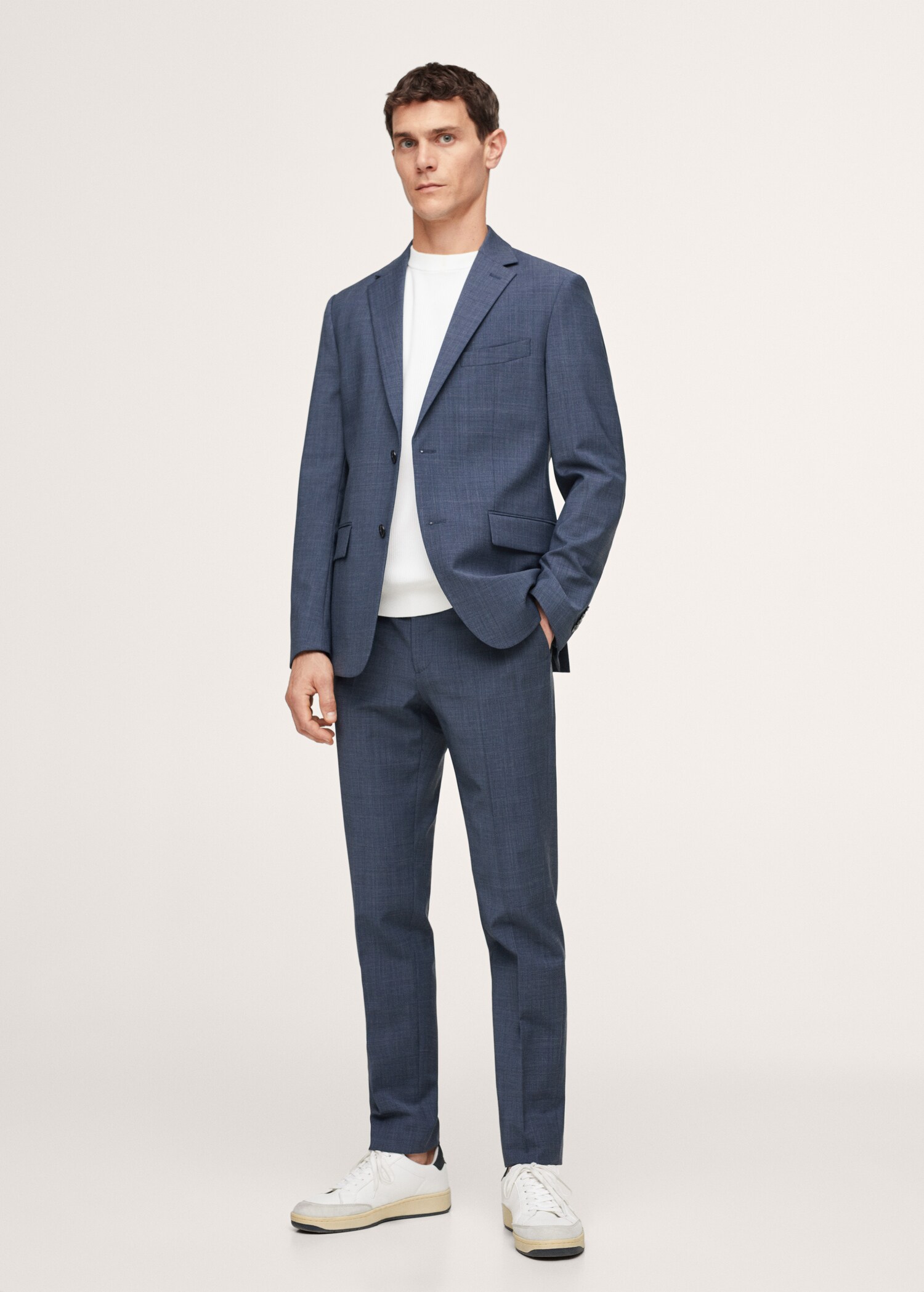 Lněné oblekové sako slim fit s kostkou - Celkový náhled