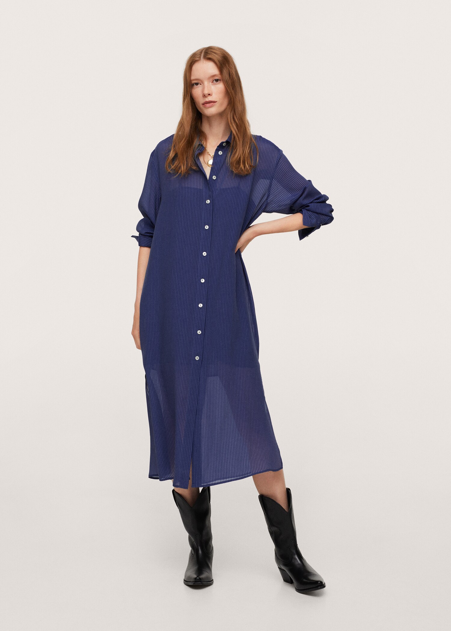 Vestido camisero rayas - Plano general