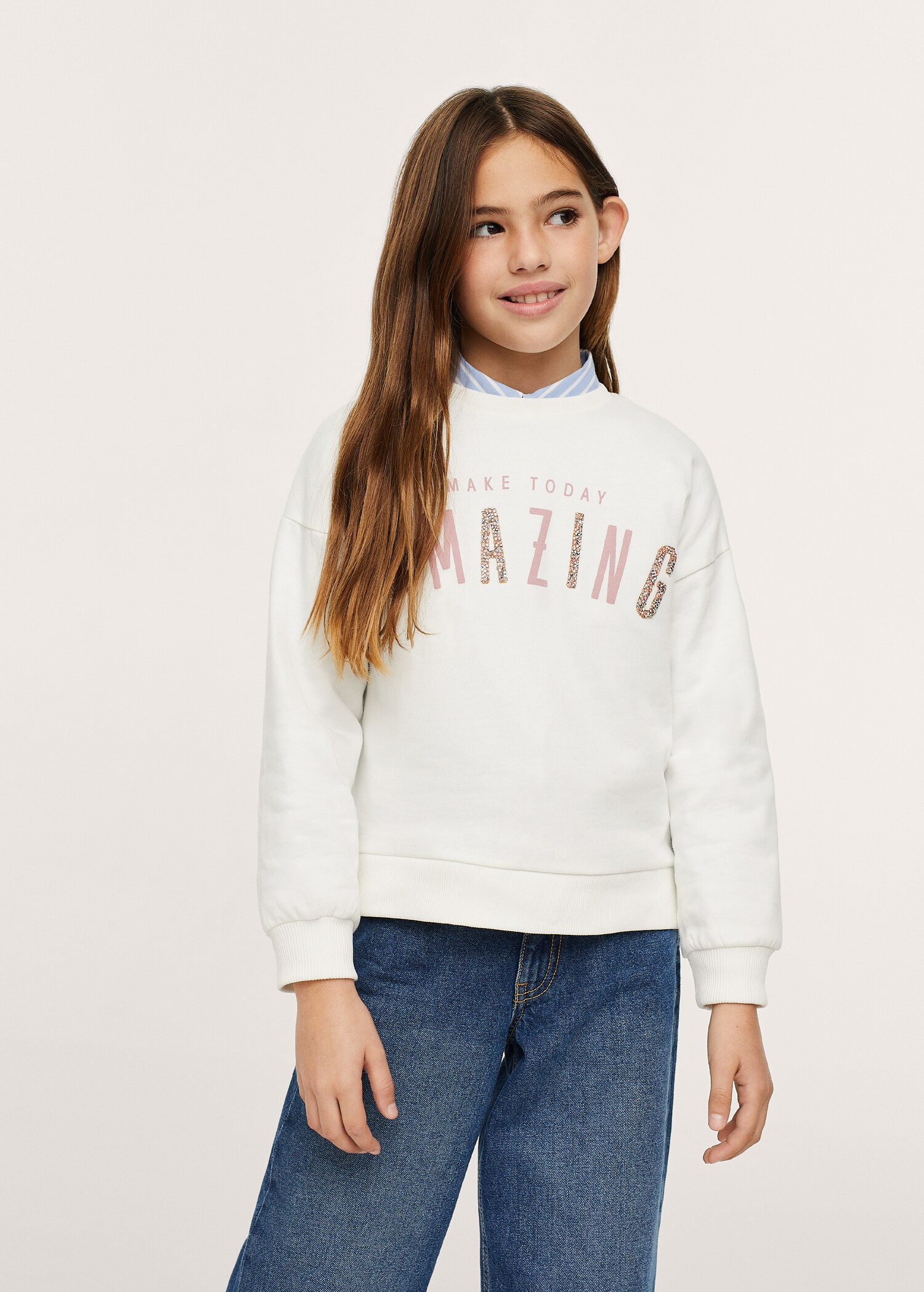 Sudadera algodón mensaje cristales - Plano general