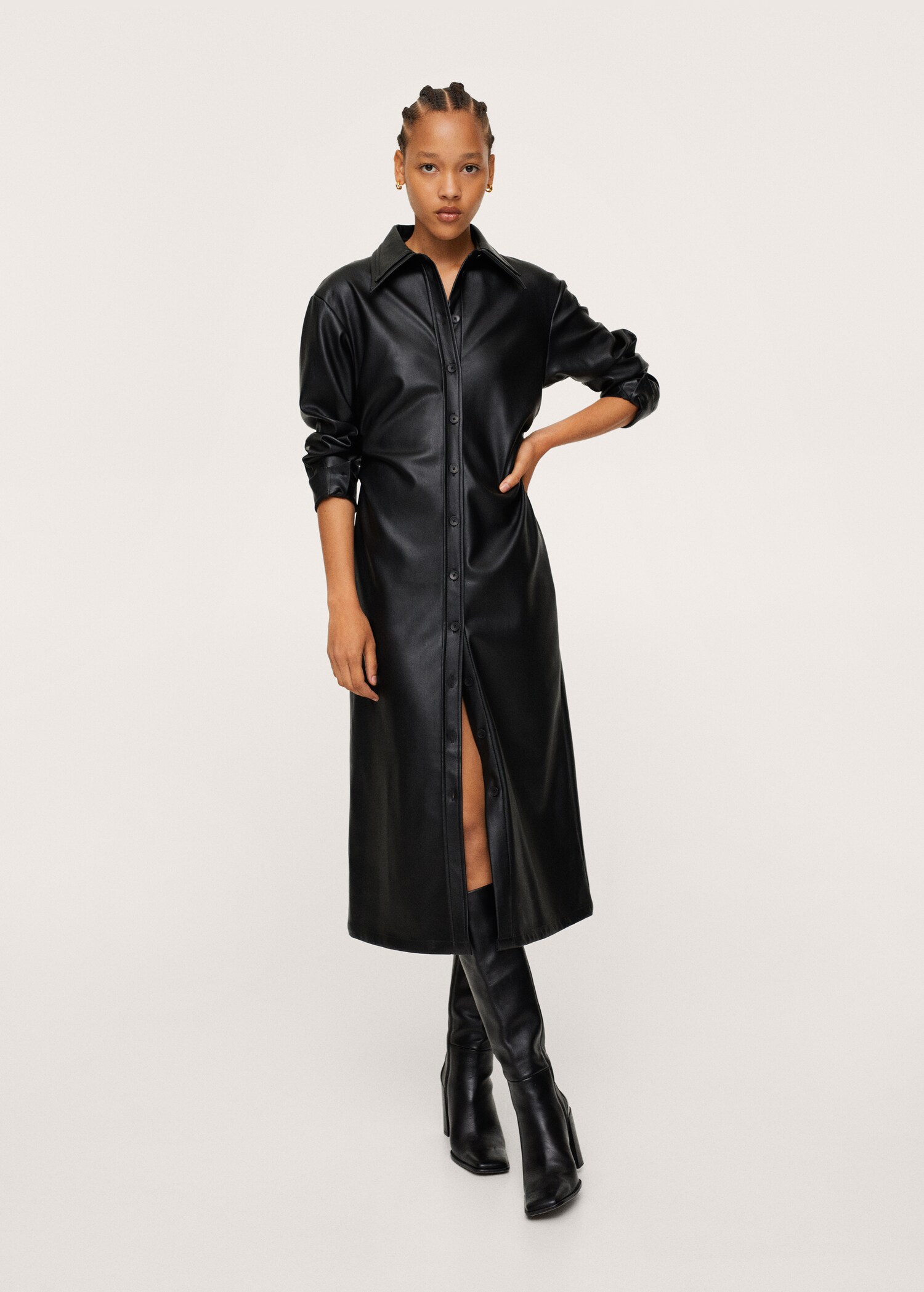 Vestido camisero efecto piel - Plano general