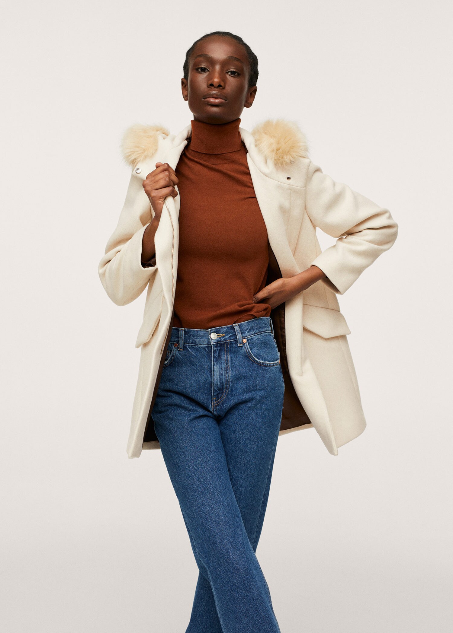 Faux fur hooded coat removable - General plane