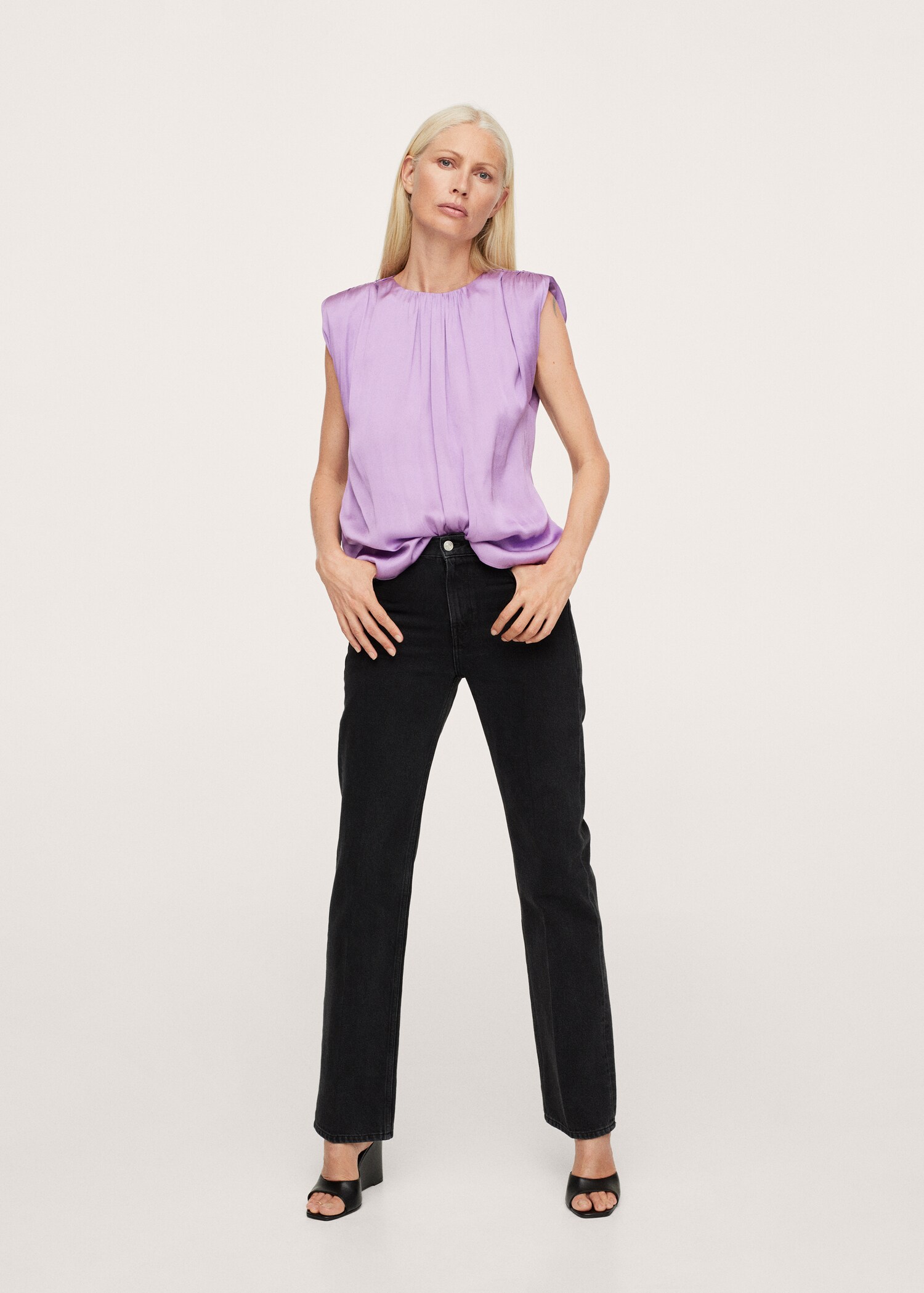 Satin-finish blouse with shoulder pads  - General plane