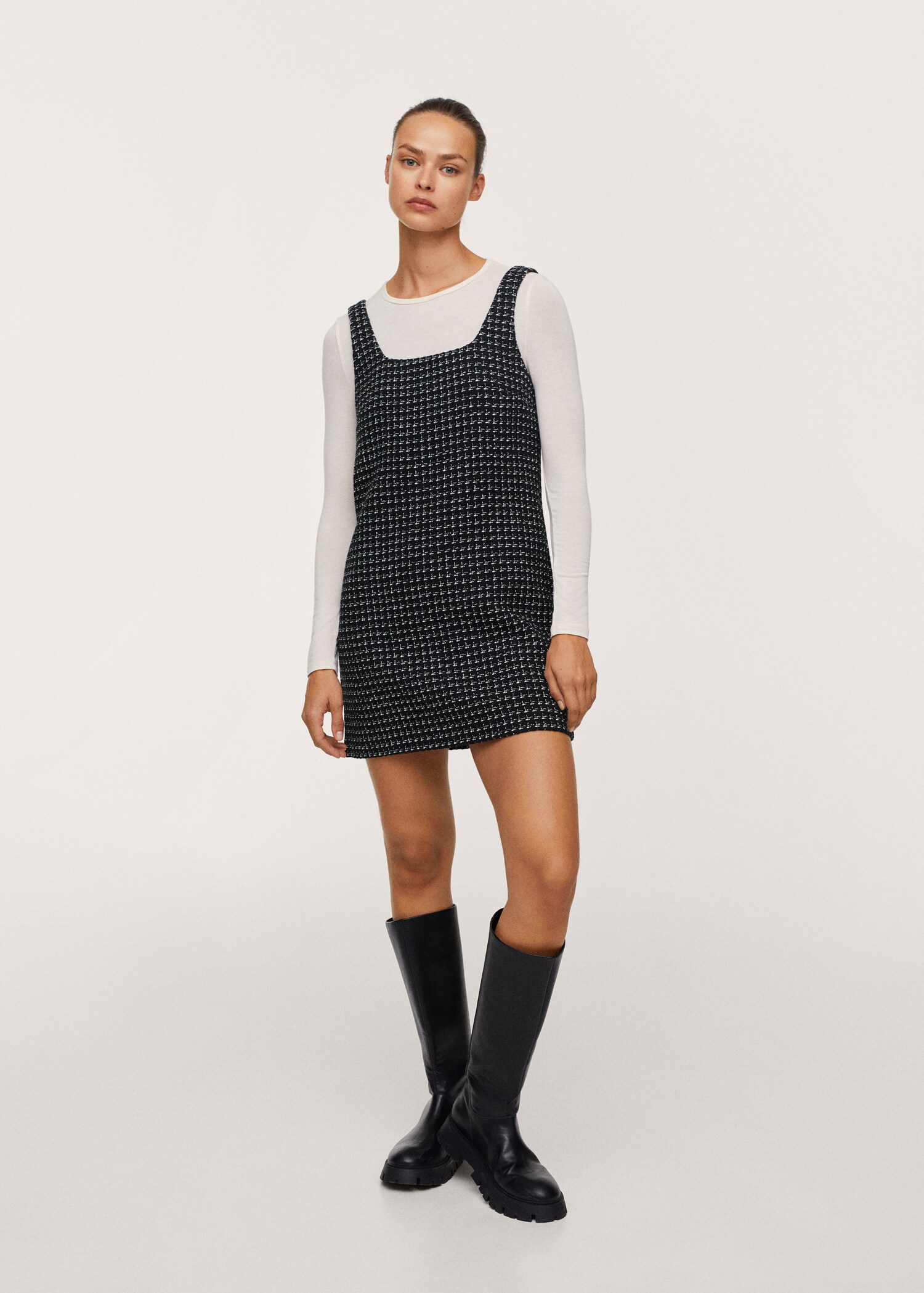 Cotton-blend textured pinafore dress - General plane