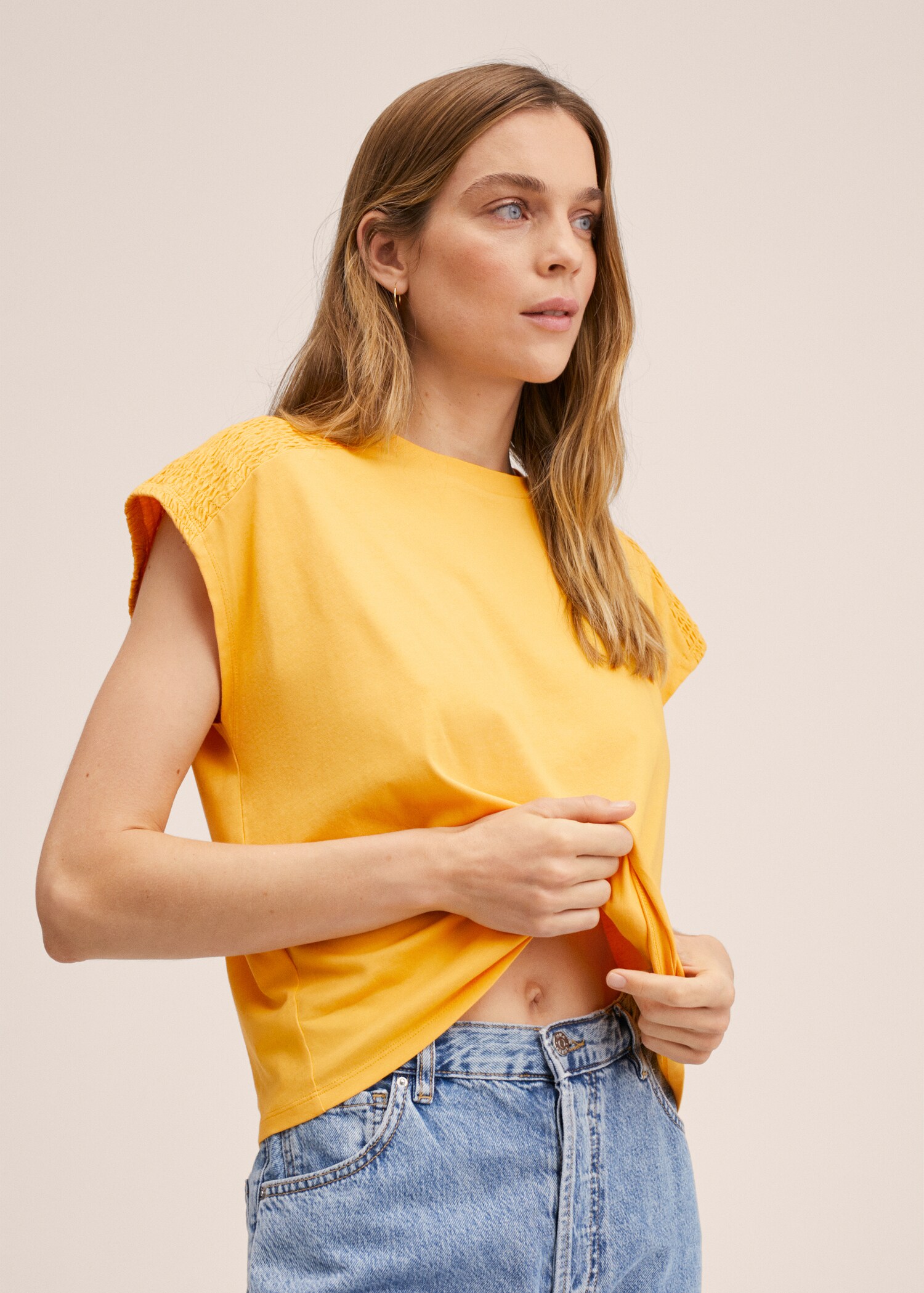 Gathered cotton t-shirt - Medium plane