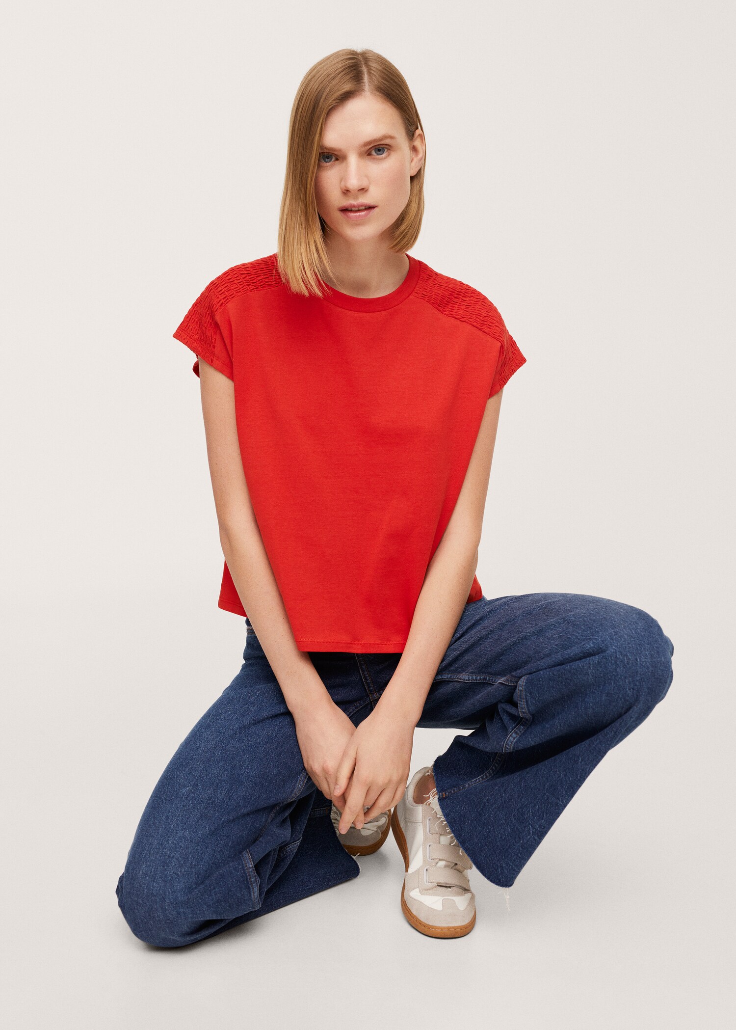 Gathered cotton t-shirt - Details of the article 2