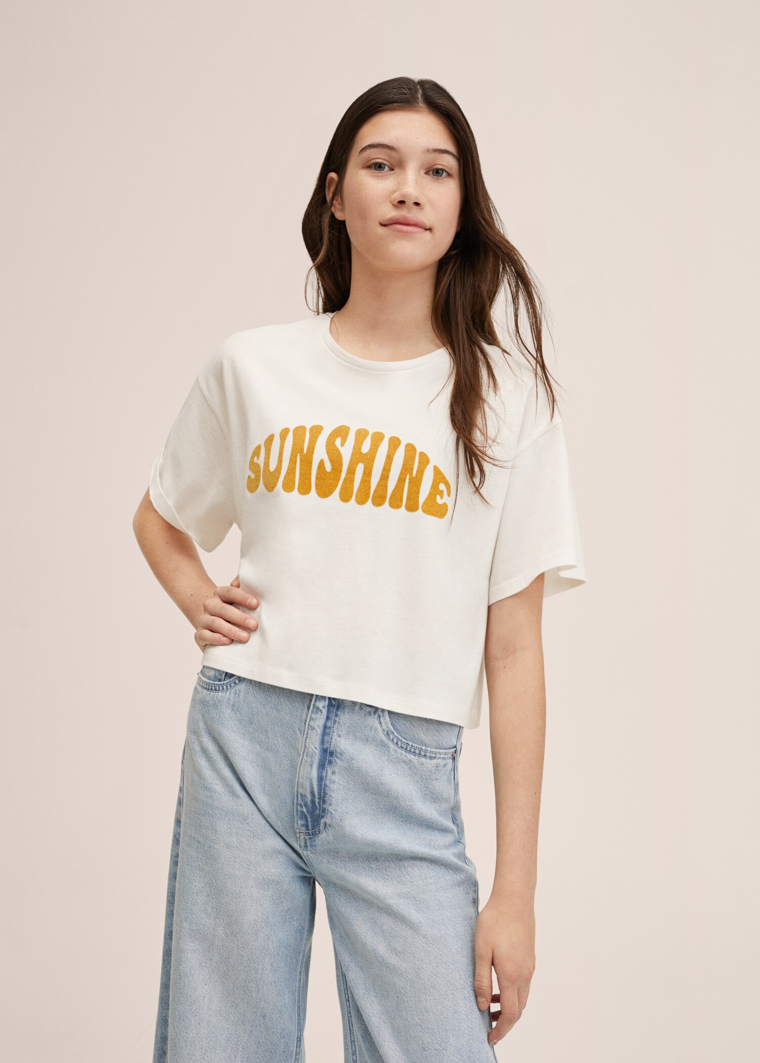 Crop T-shirt met boodschap - Middenvlak