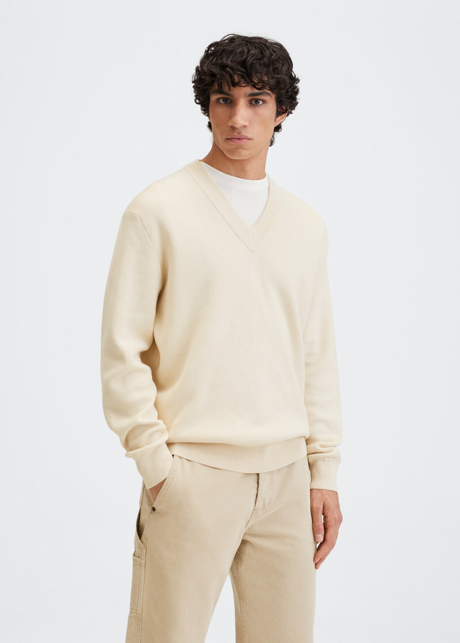 Jersey algodón cuello pico - Plano medio