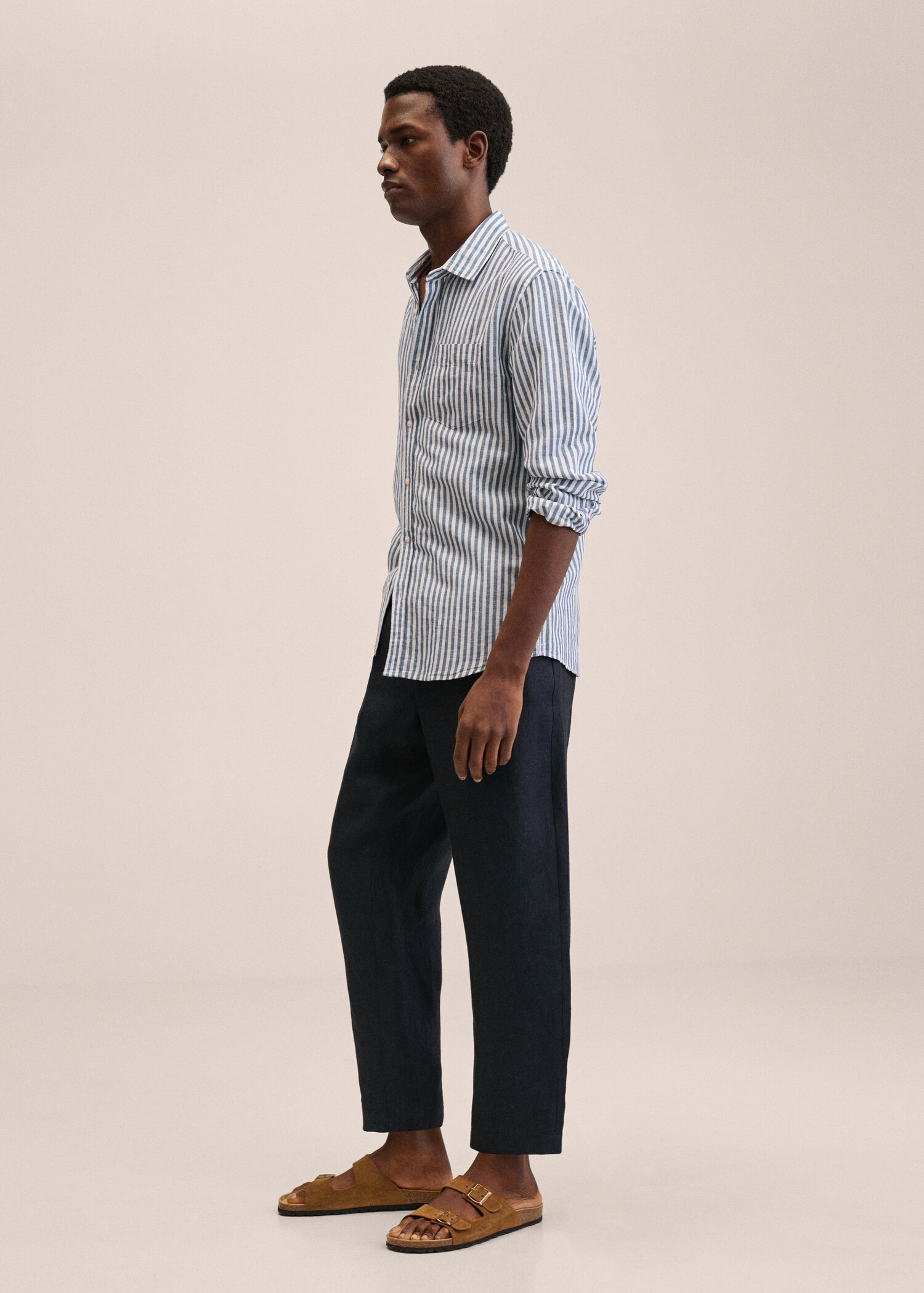 Slim fit striped linen shirt - Details of the article 2