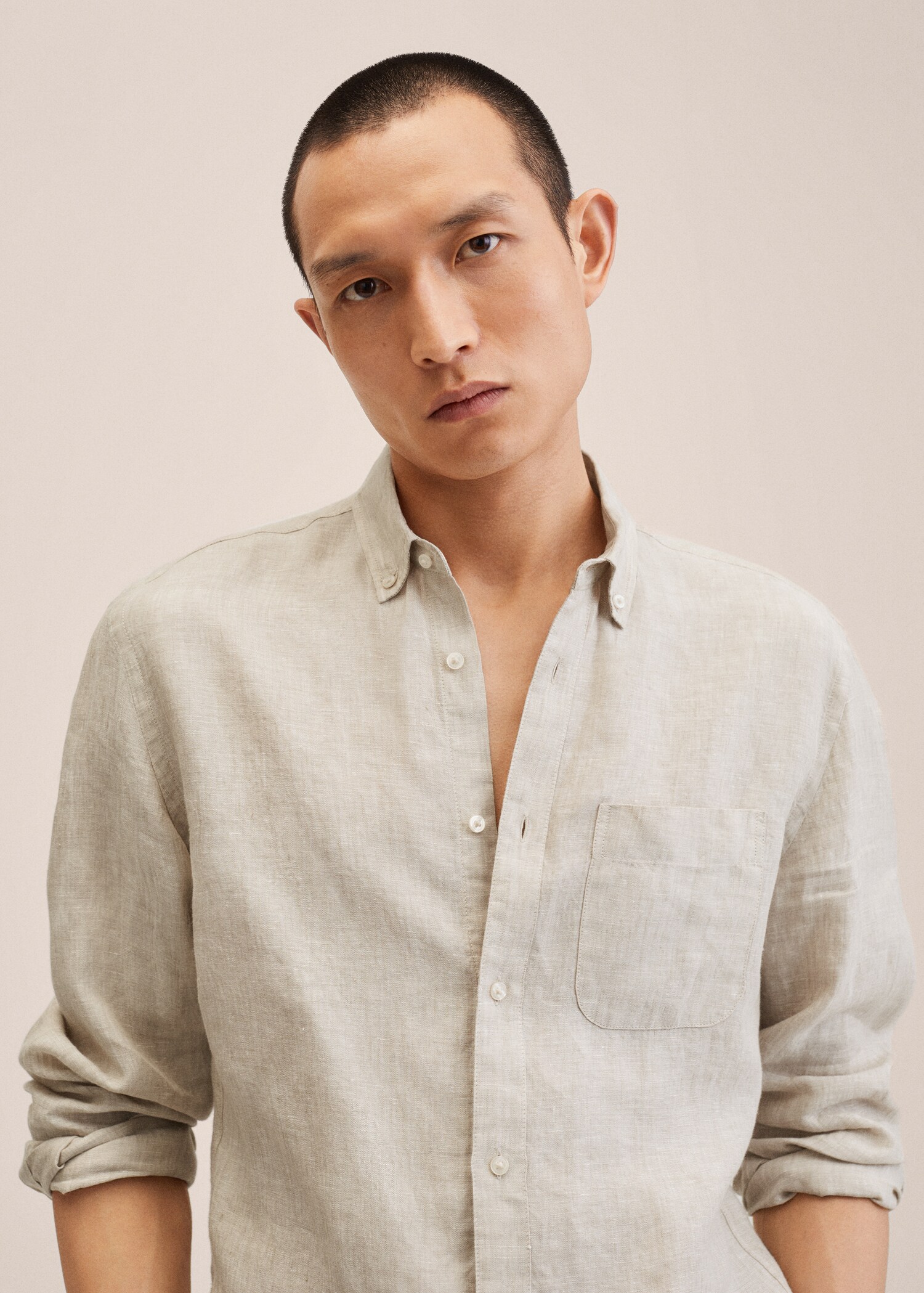 100% linen slim-fit shirt - Details of the article 1