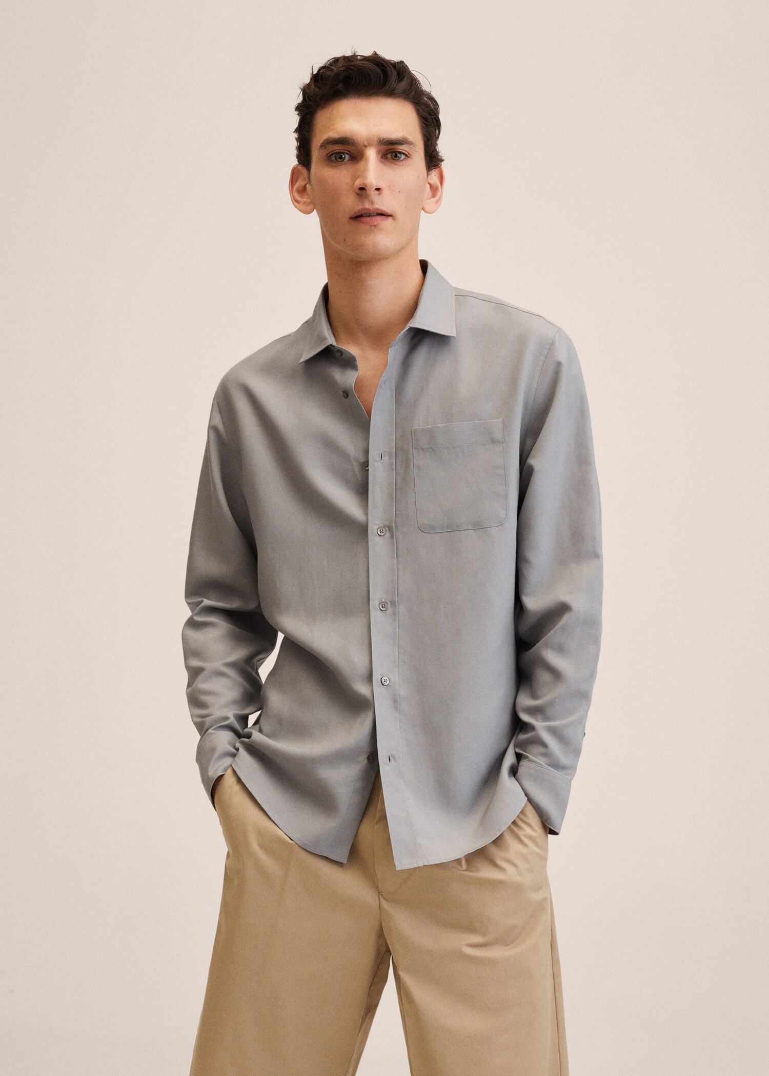 Camisa lyocell lino bolsillo - Plano medio