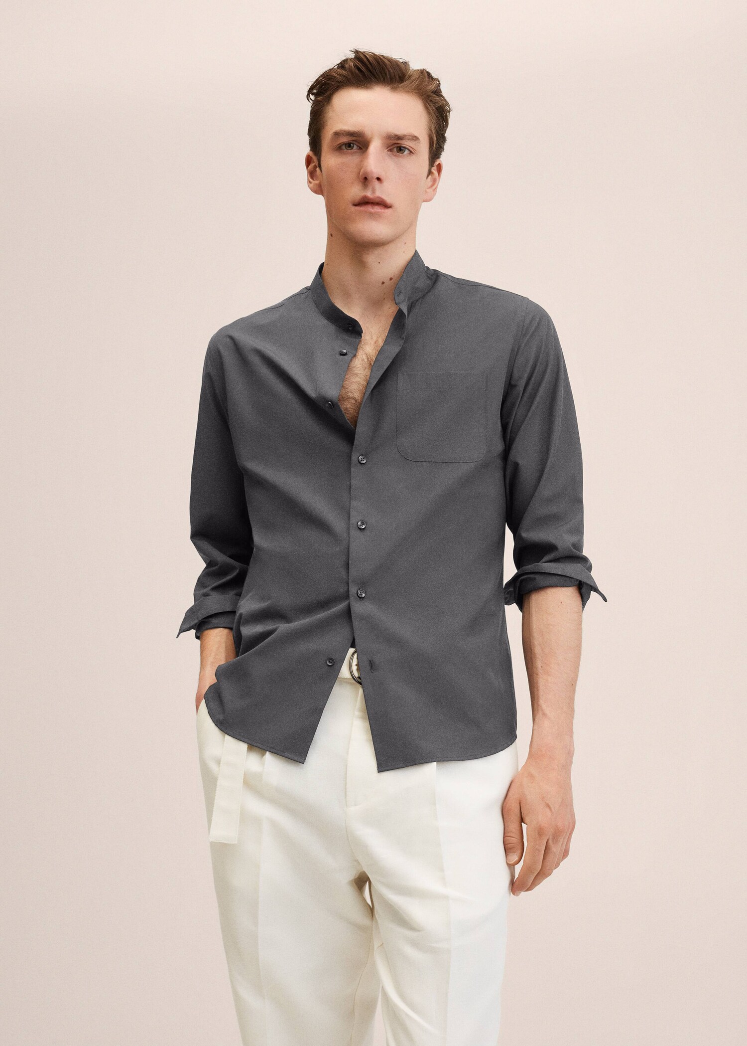 Chemise Lyocell lin col mao - Plan moyen
