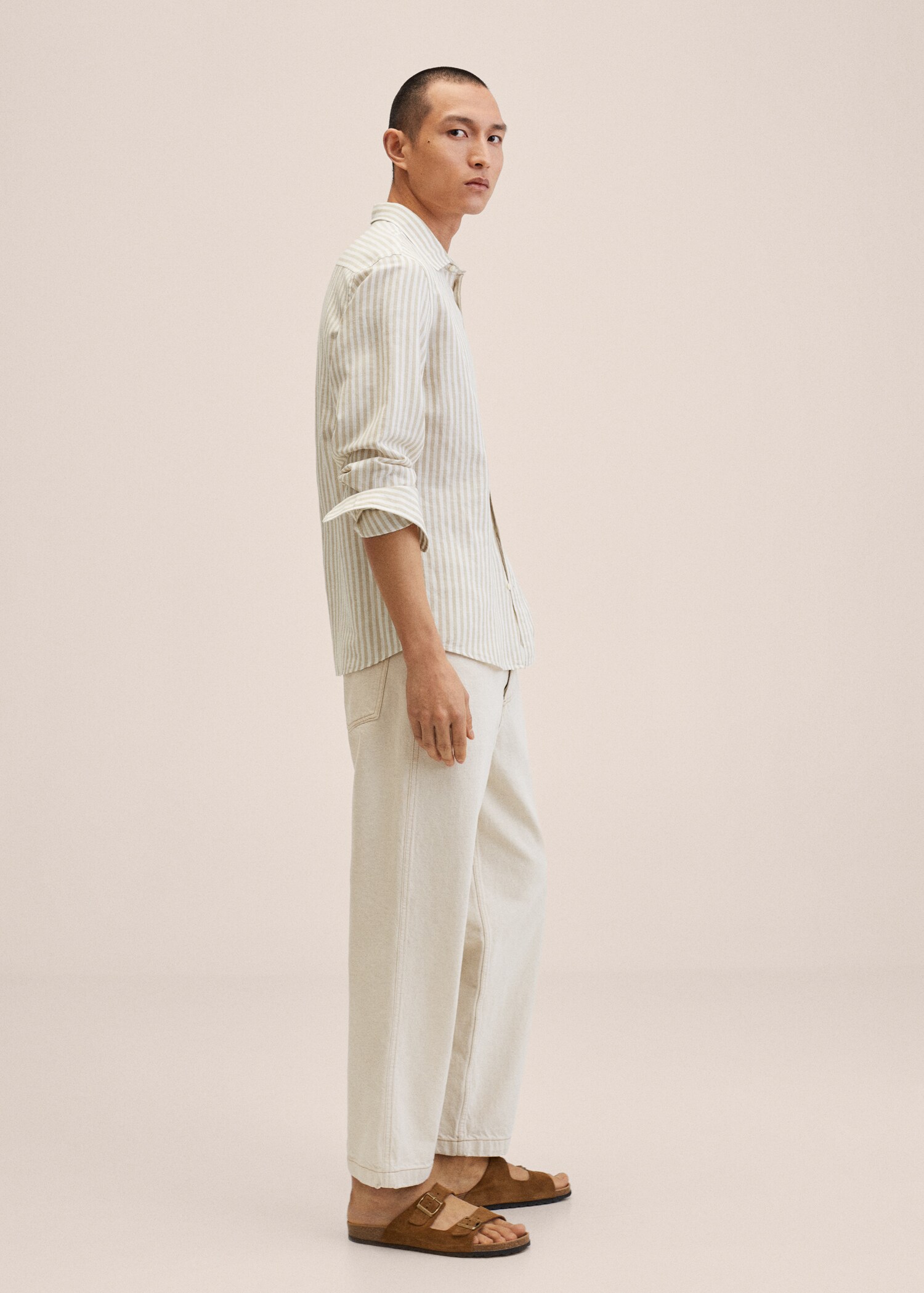 Slim fit striped linen shirt - Details of the article 2