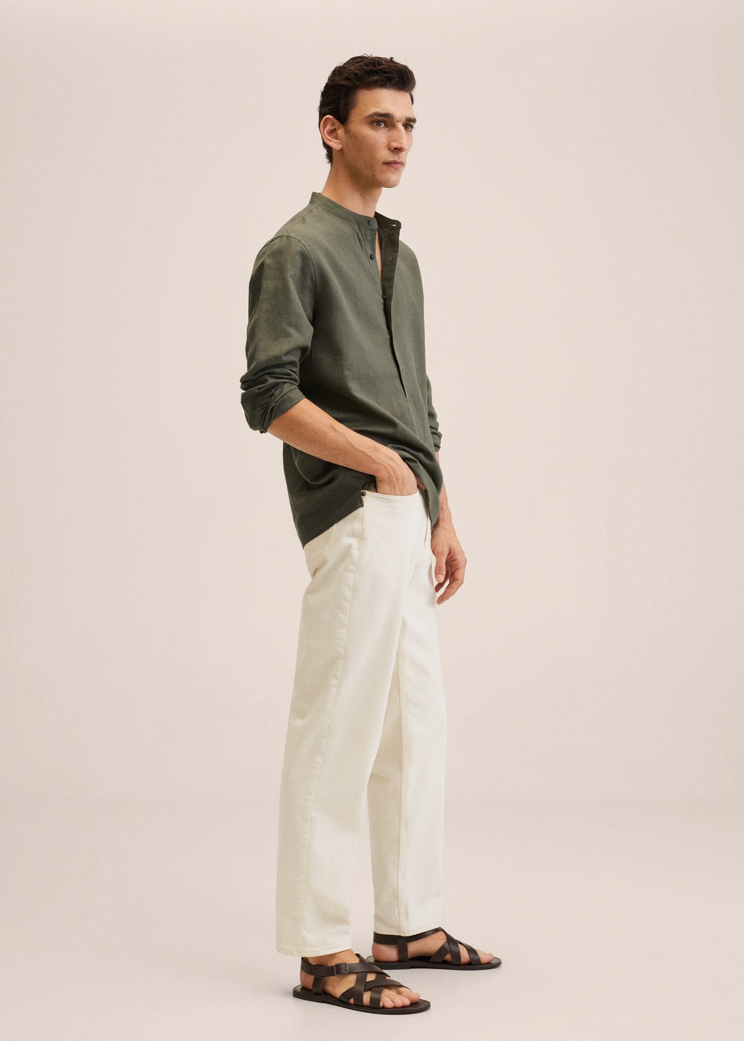 Regular-fit Mao-collar linen shirt - Details of the article 1