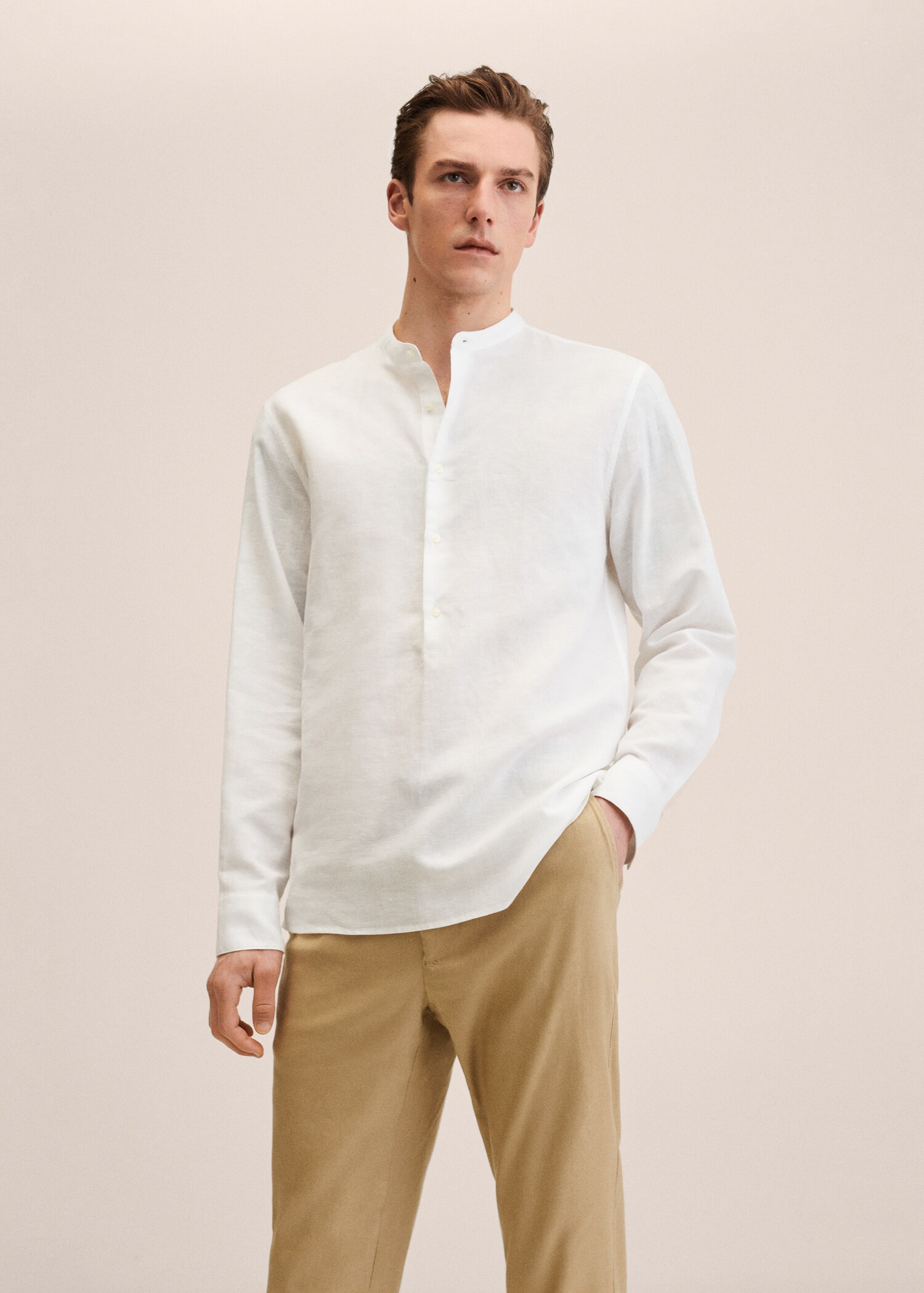 Cotton linen shirt with mandarin collar - Medium plane