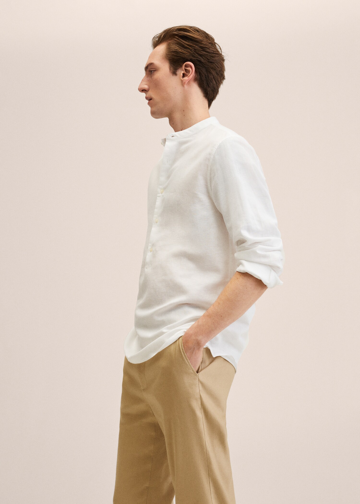 Cotton linen shirt with mandarin collar - Details of the article 2
