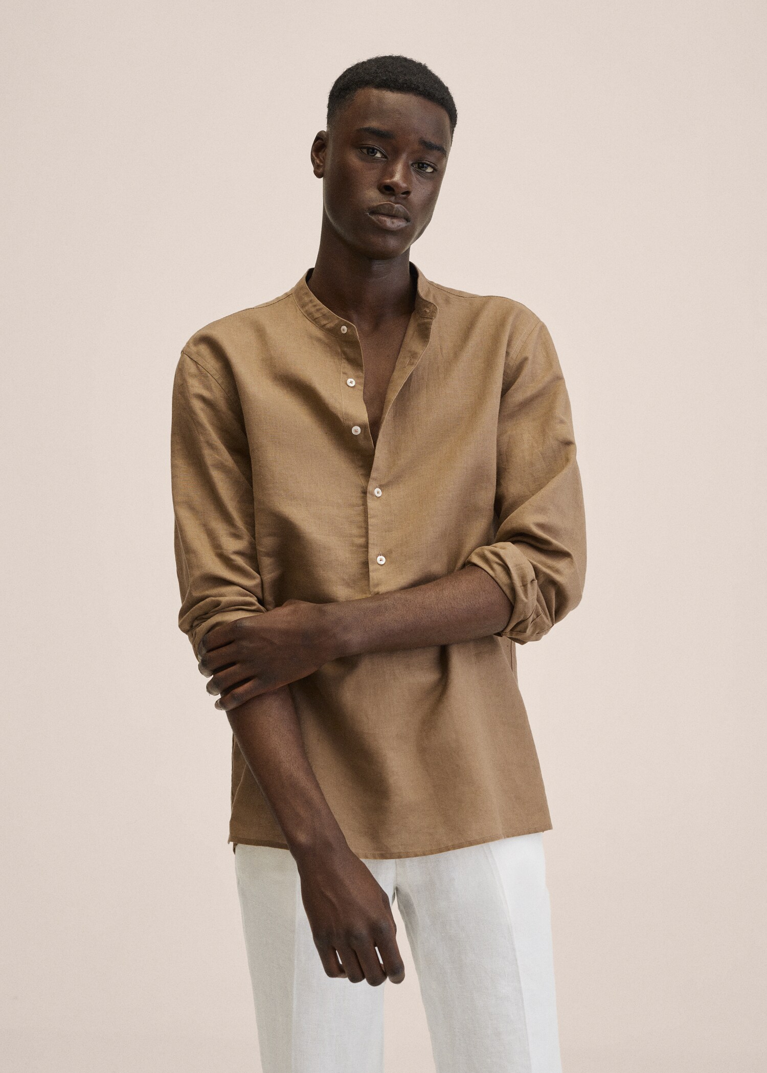 Cotton linen shirt with mandarin collar - Medium plane
