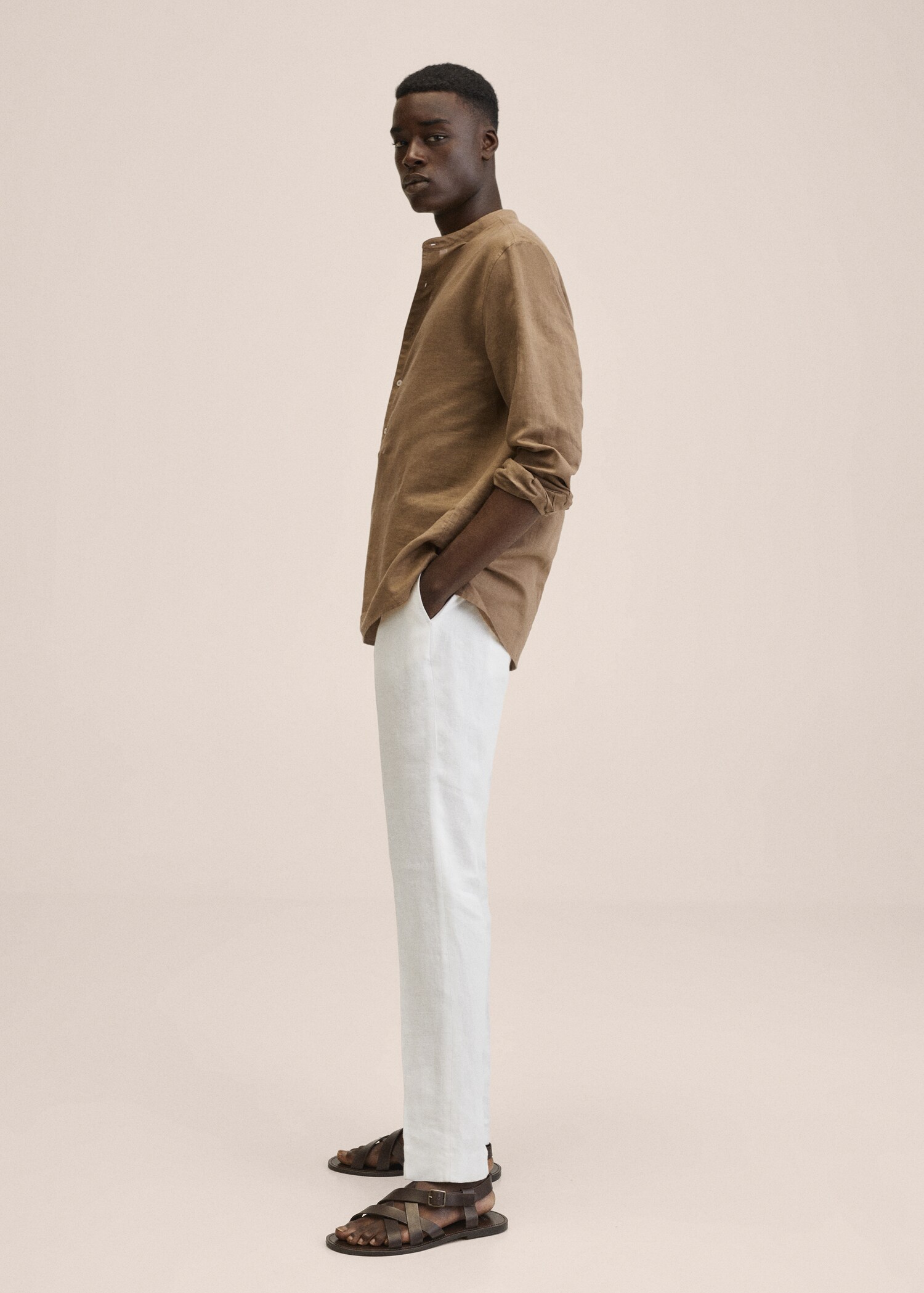 Cotton linen shirt with mandarin collar - Details of the article 2
