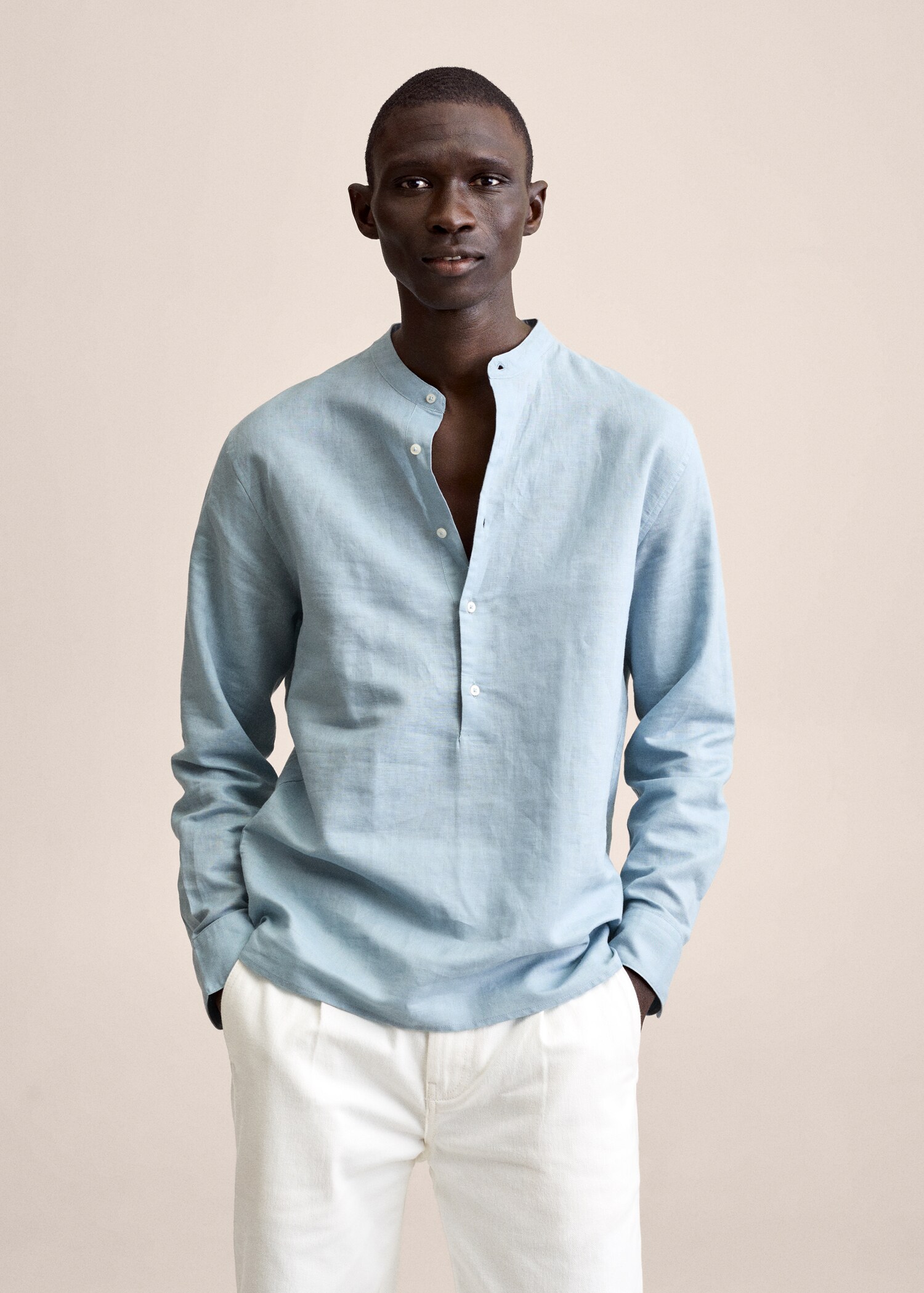 Cotton linen shirt with mandarin collar - Medium plane