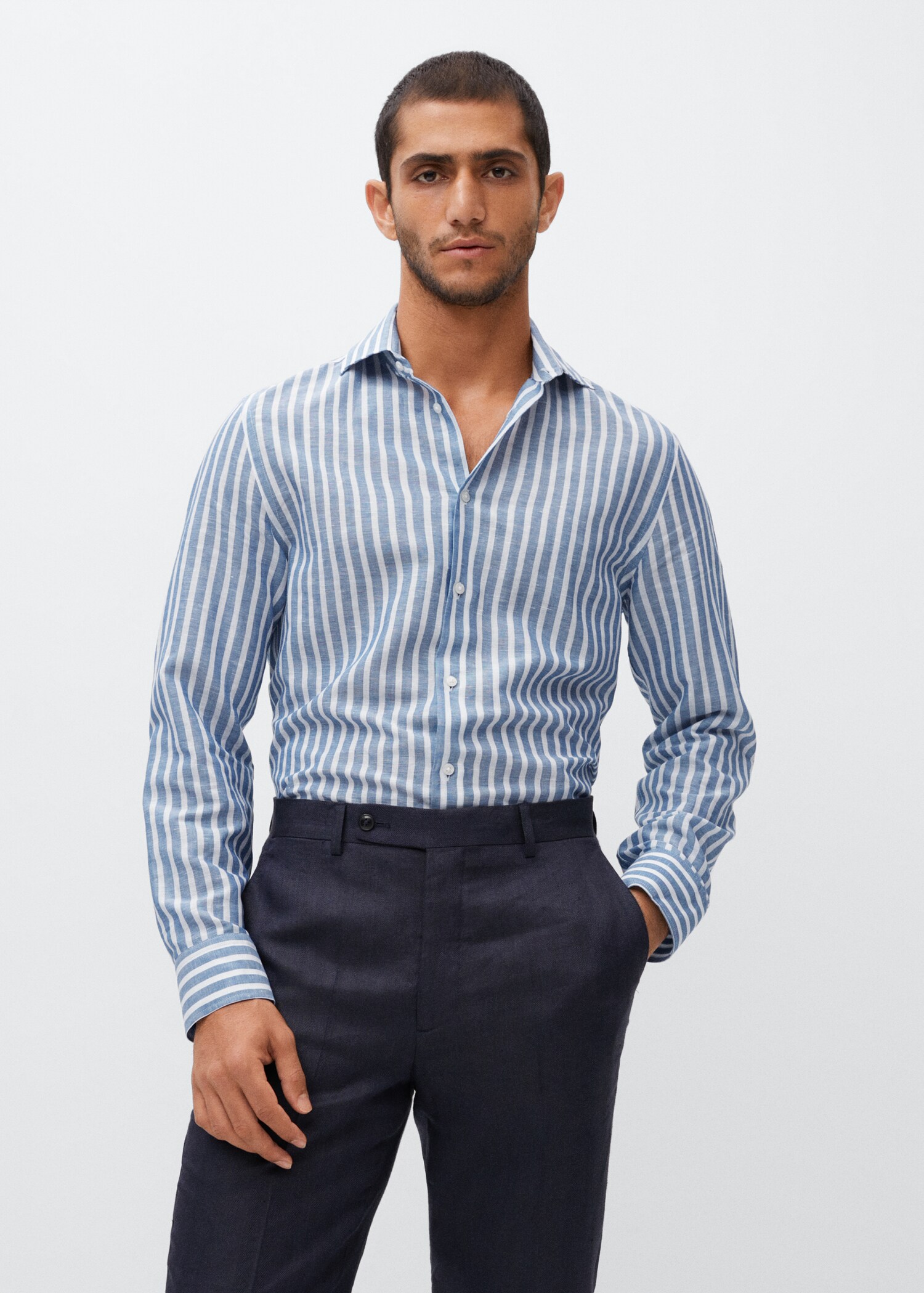 Chemise costume lin rayures - Plan moyen