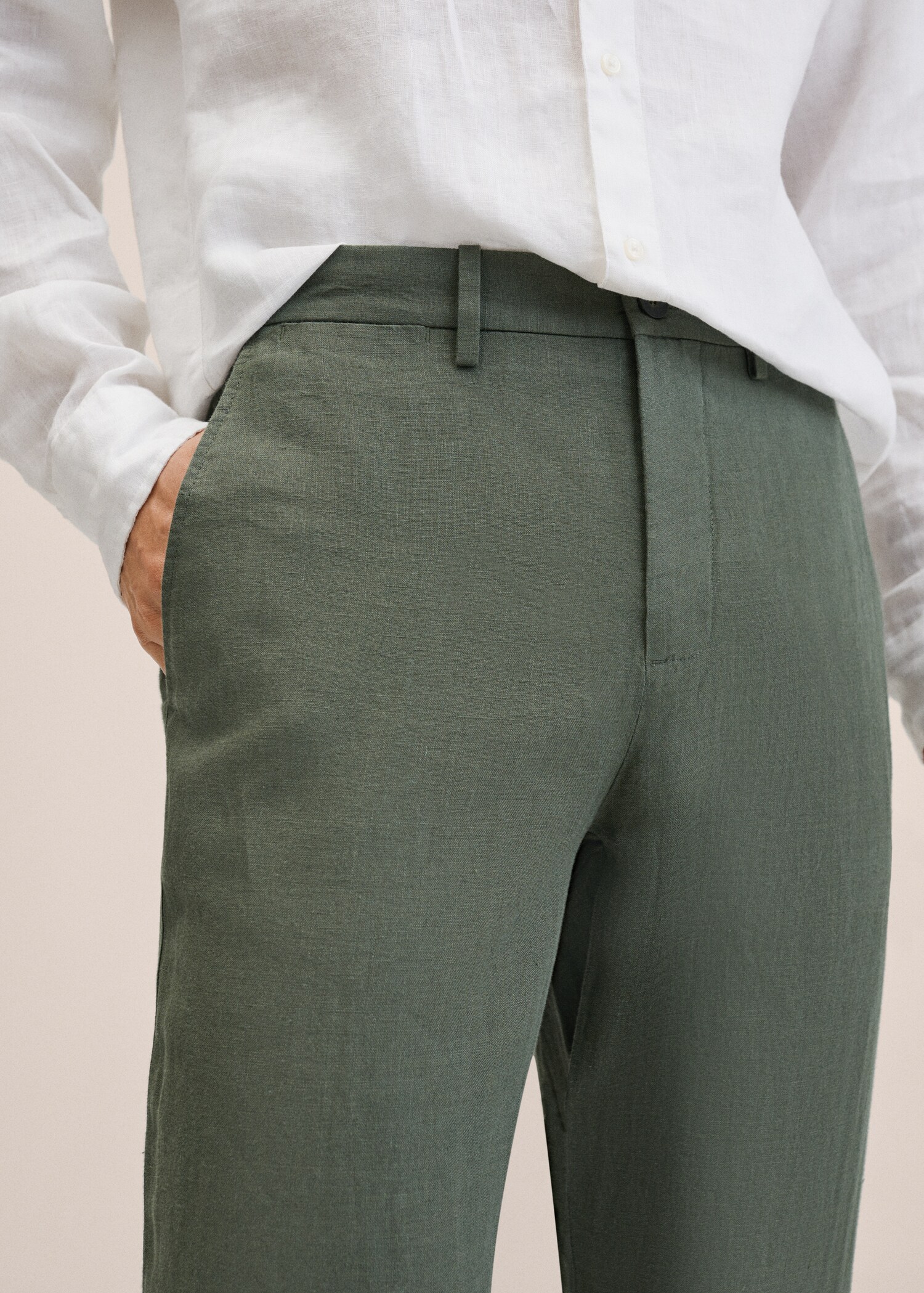 Slim fit linen trousers - Details of the article 1