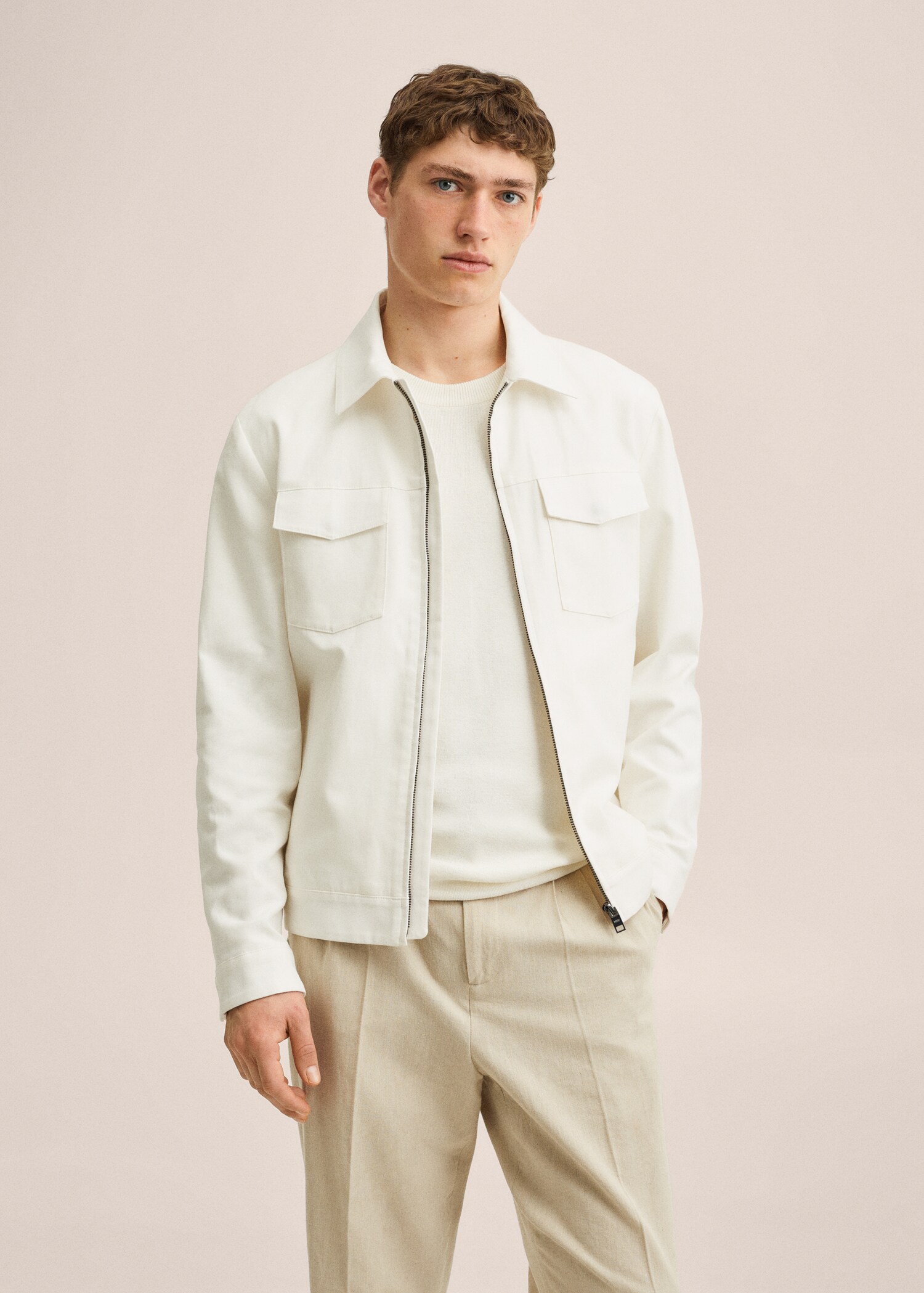 Zipper linen cotton jacket - Medium plane