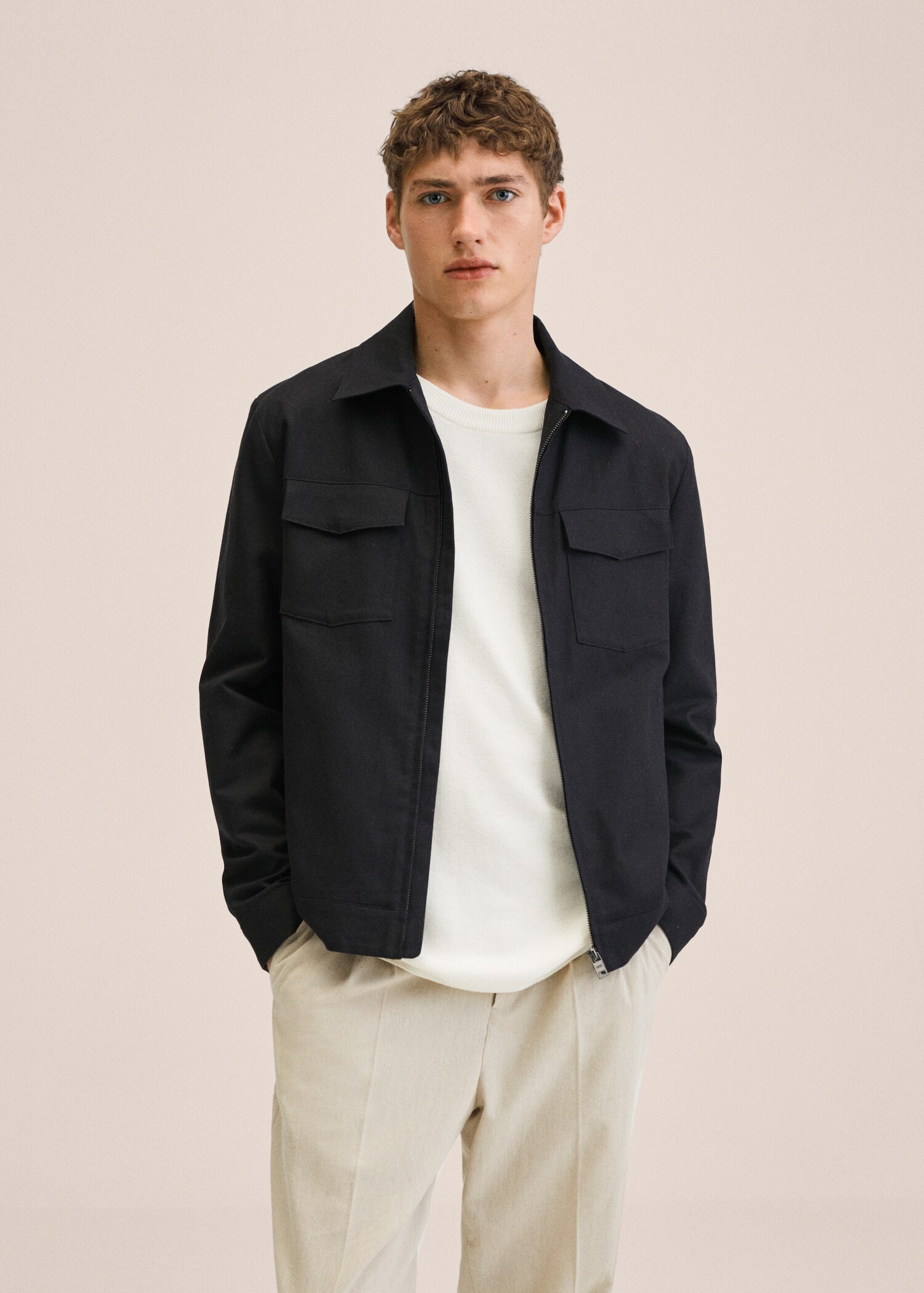 Zipper linen cotton jacket - Medium plane