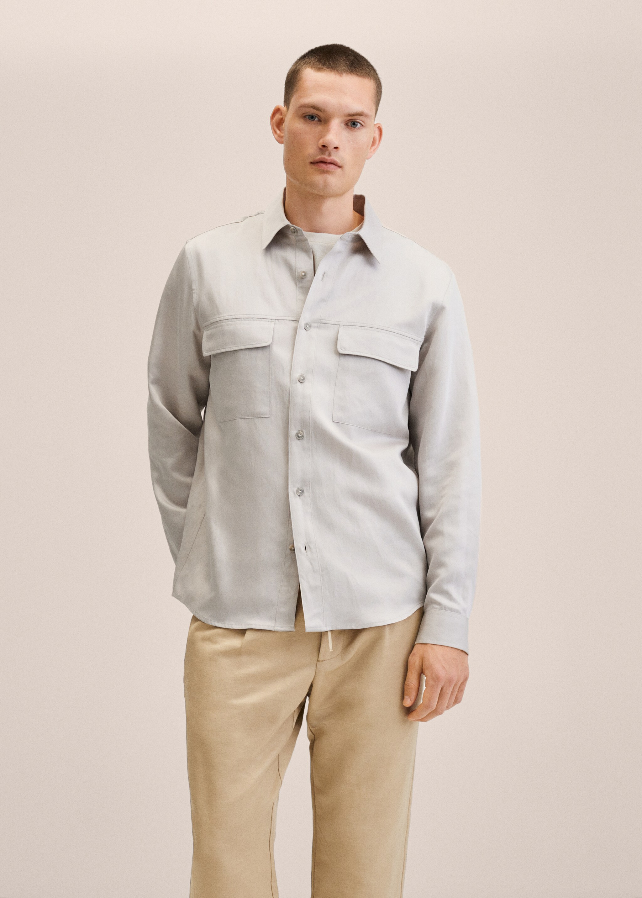 Lyocell linen overshirt with pockets - Medium plane