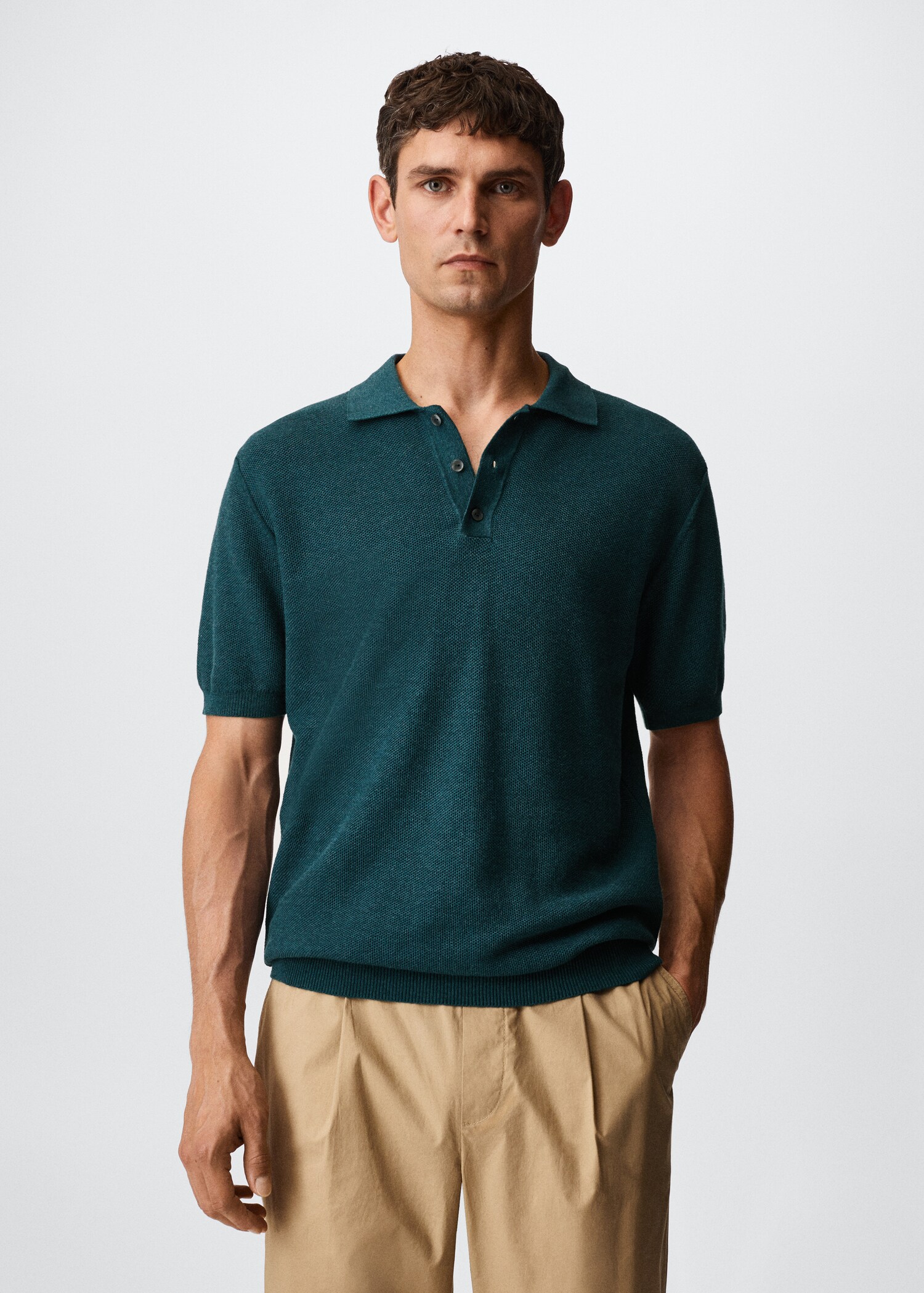 Textured cotton polo shirt - Medium plane