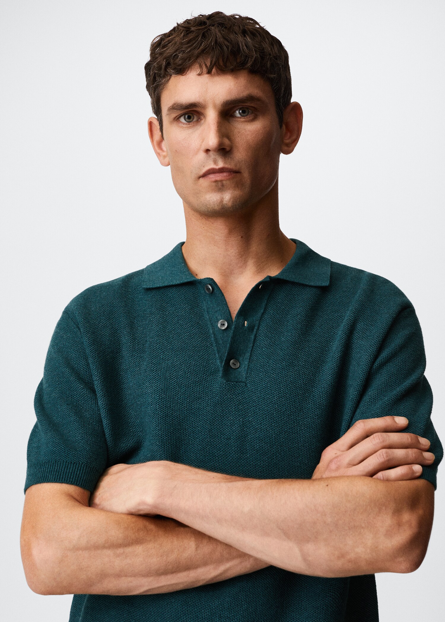 Textured cotton polo shirt - Details of the article 1
