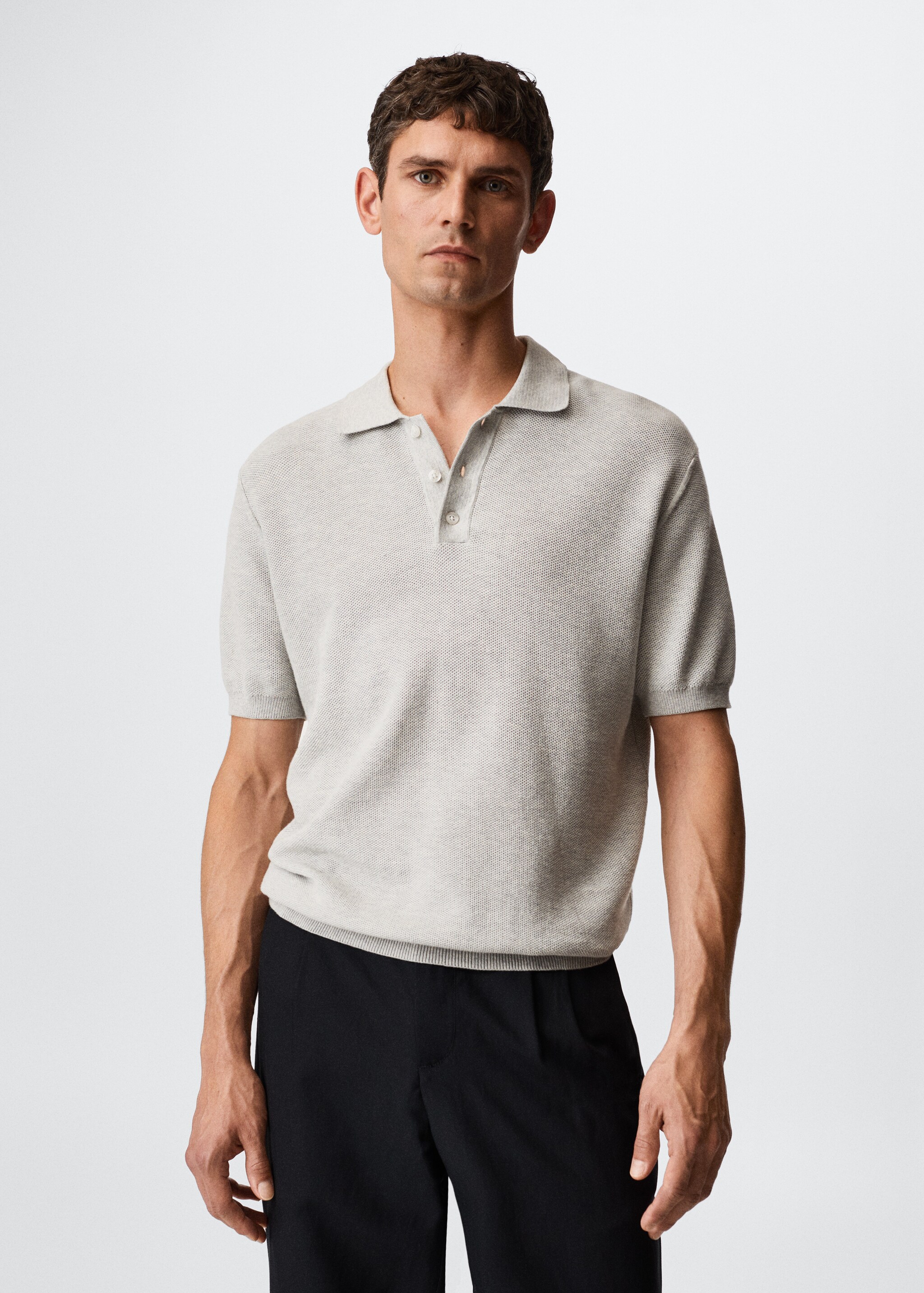 Strukturiertes Baumwoll-Poloshirt - Mittlere Ansicht