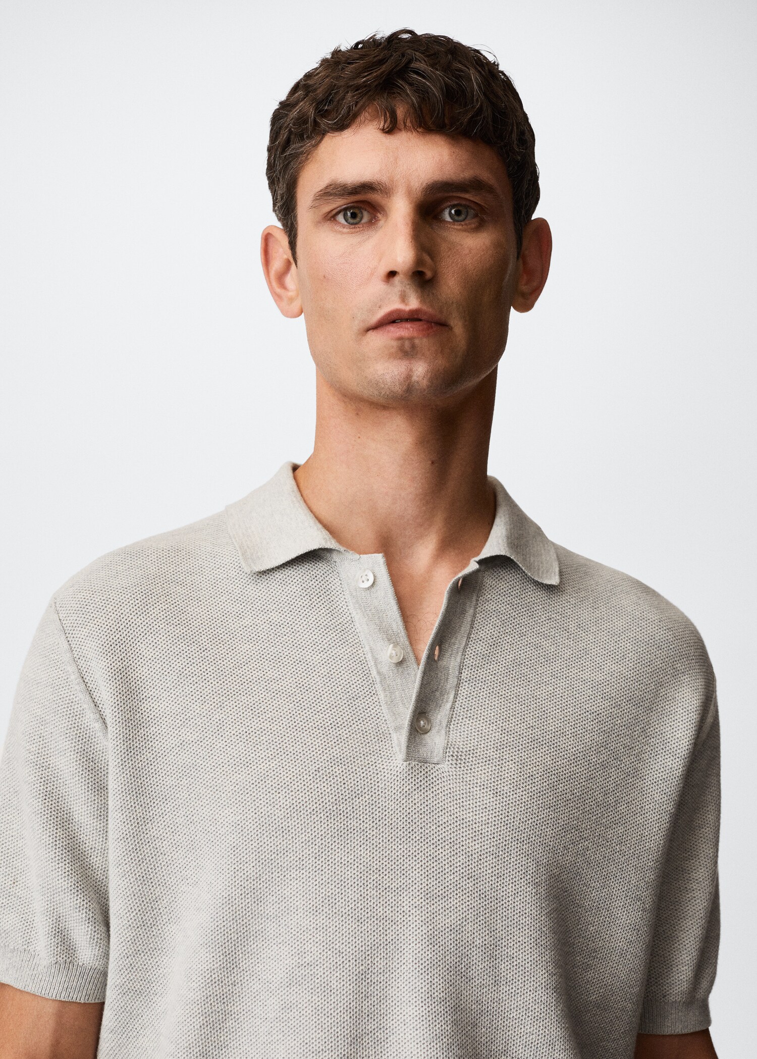Textured cotton polo shirt - Details of the article 1