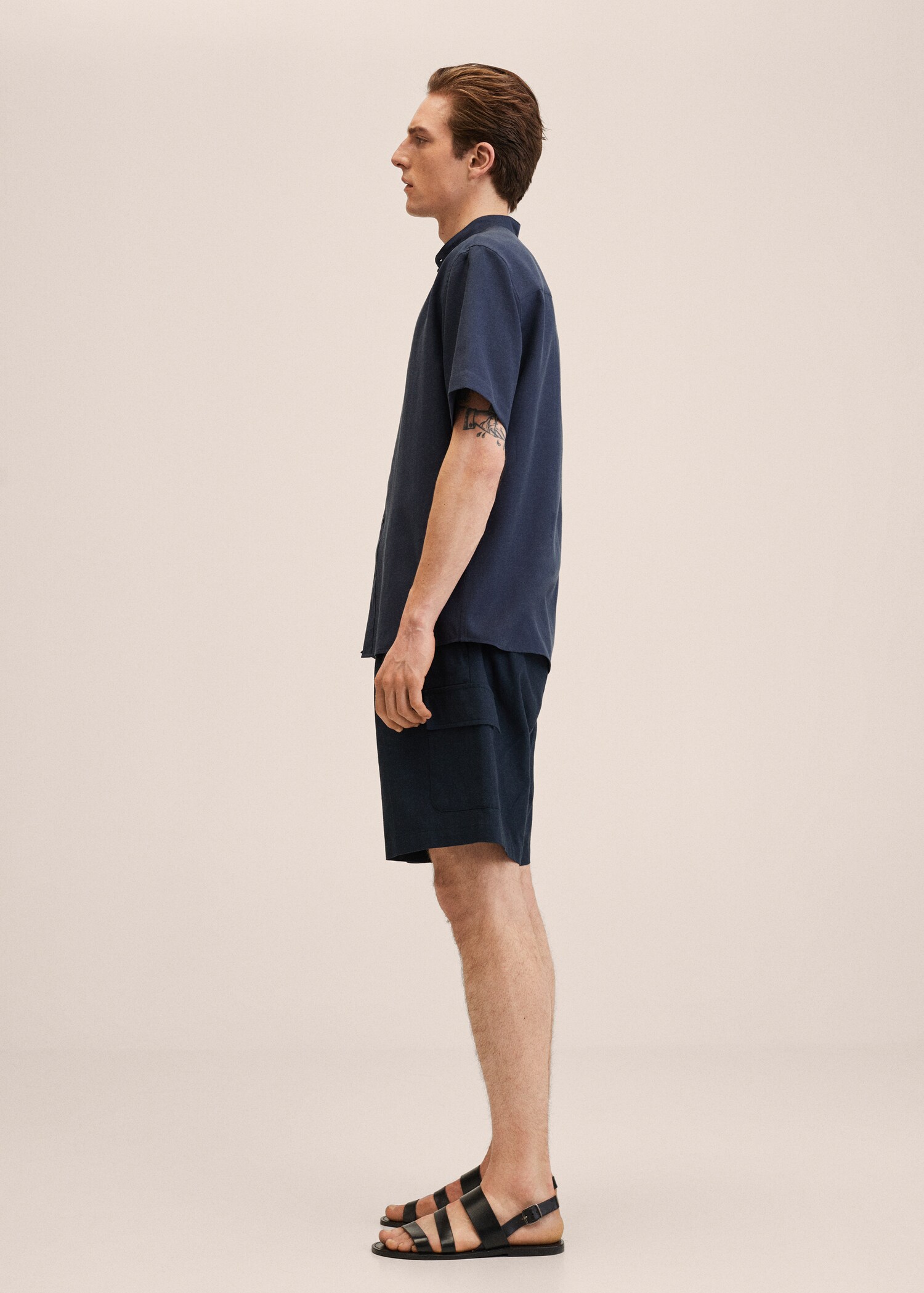 Linen lyocell shirt with mao collar - Details of the article 2