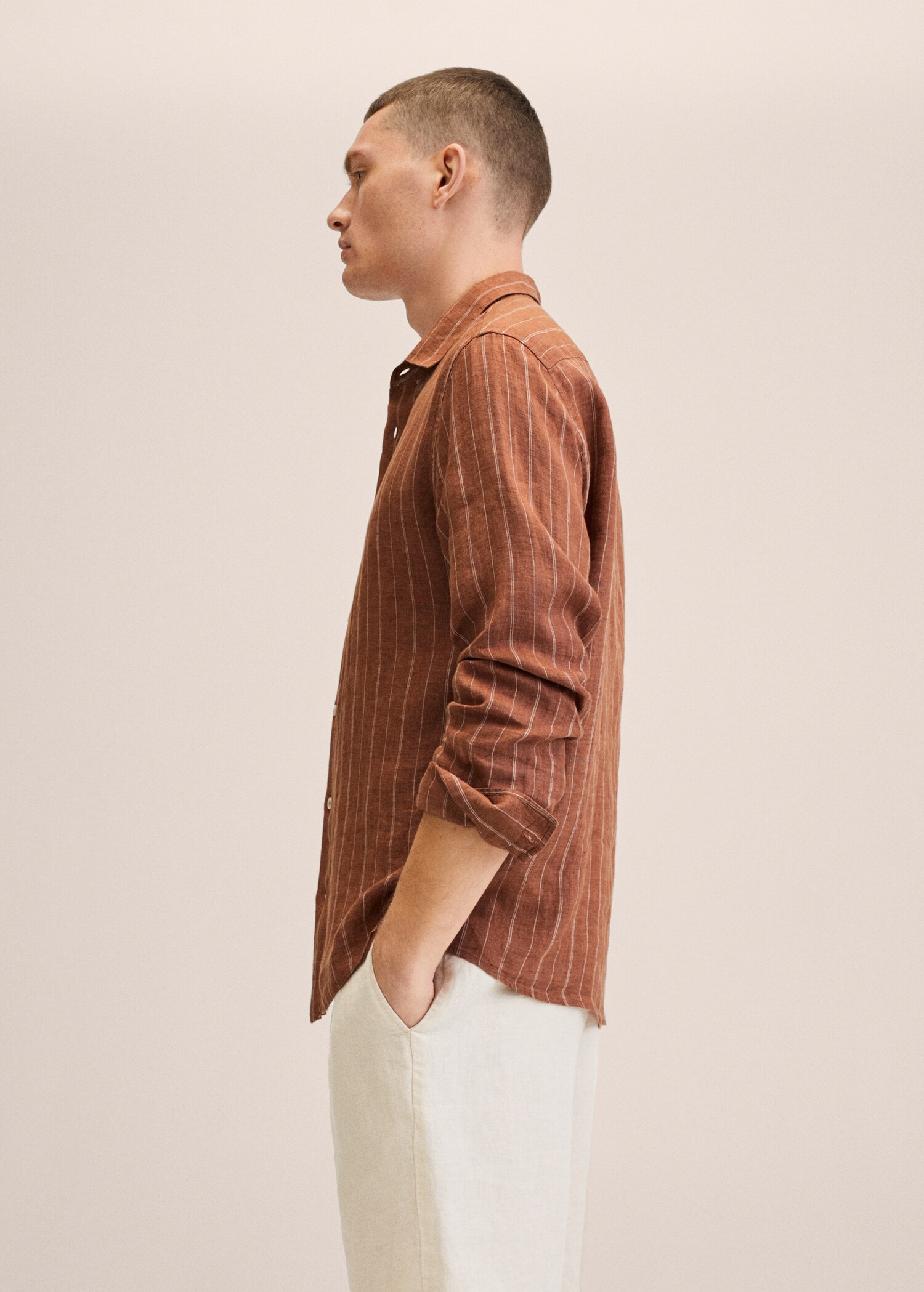 Lněná košile slim fit s proužky - Detail zboží 2