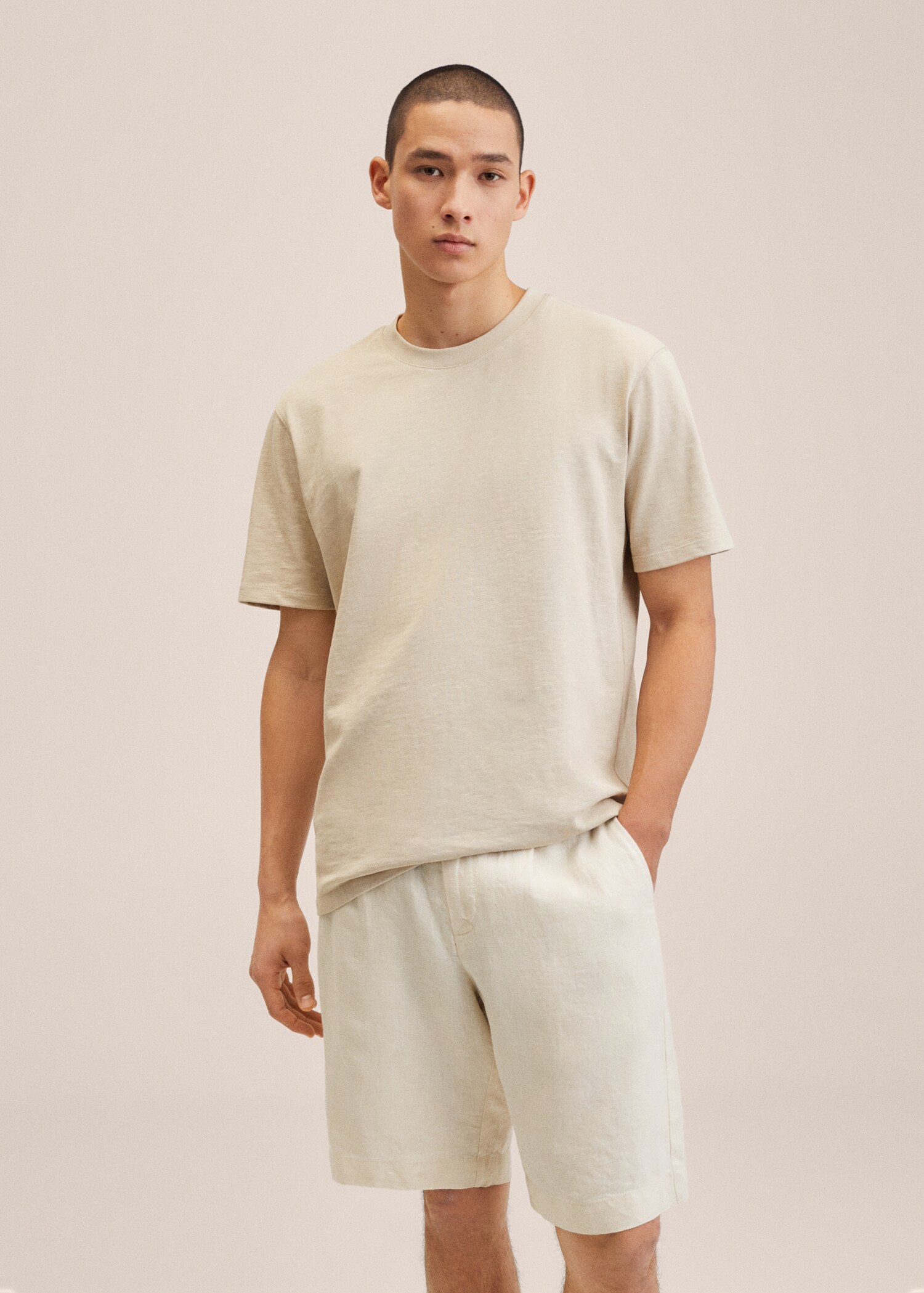Elastic waist linen Bermuda shorts - Details of the article 1