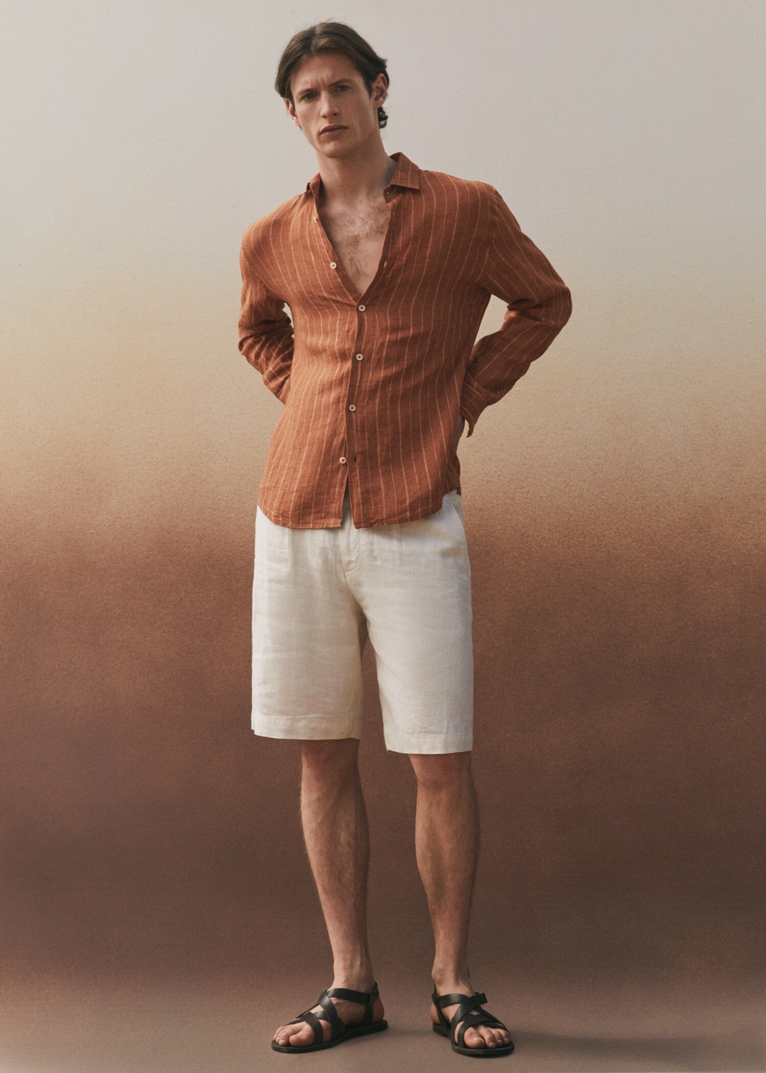 Elastic waist linen Bermuda shorts - Details of the article 6