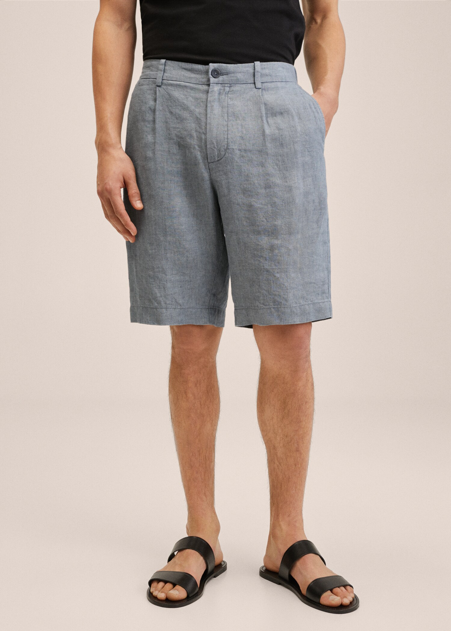 Elastic waist linen Bermuda shorts - Medium plane