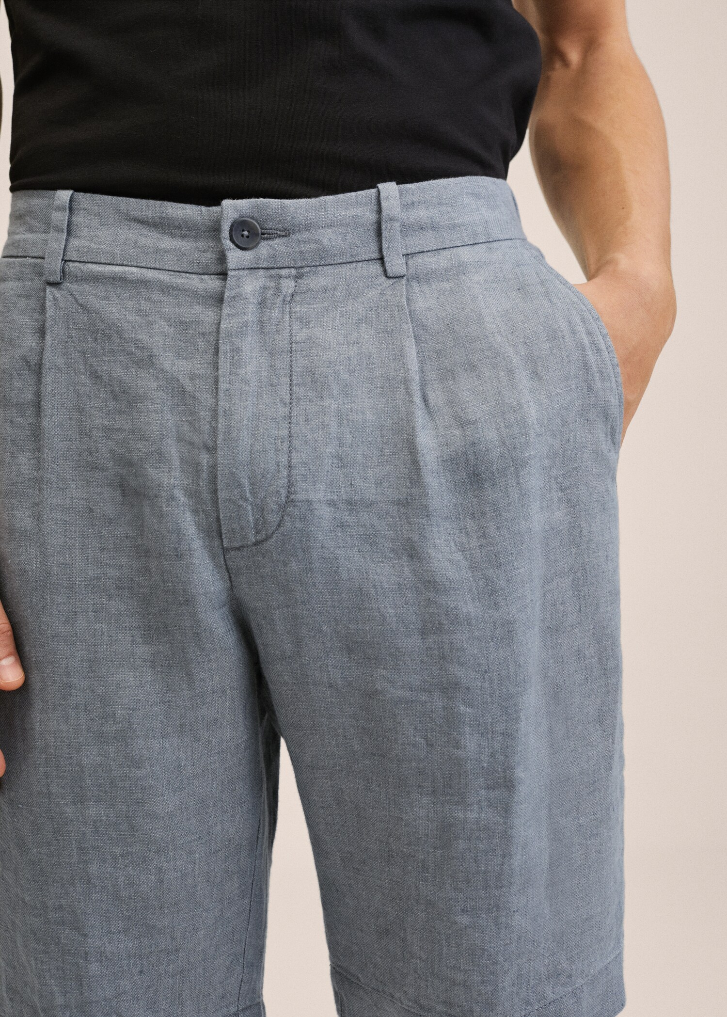 Elastic waist linen Bermuda shorts - Details of the article 1