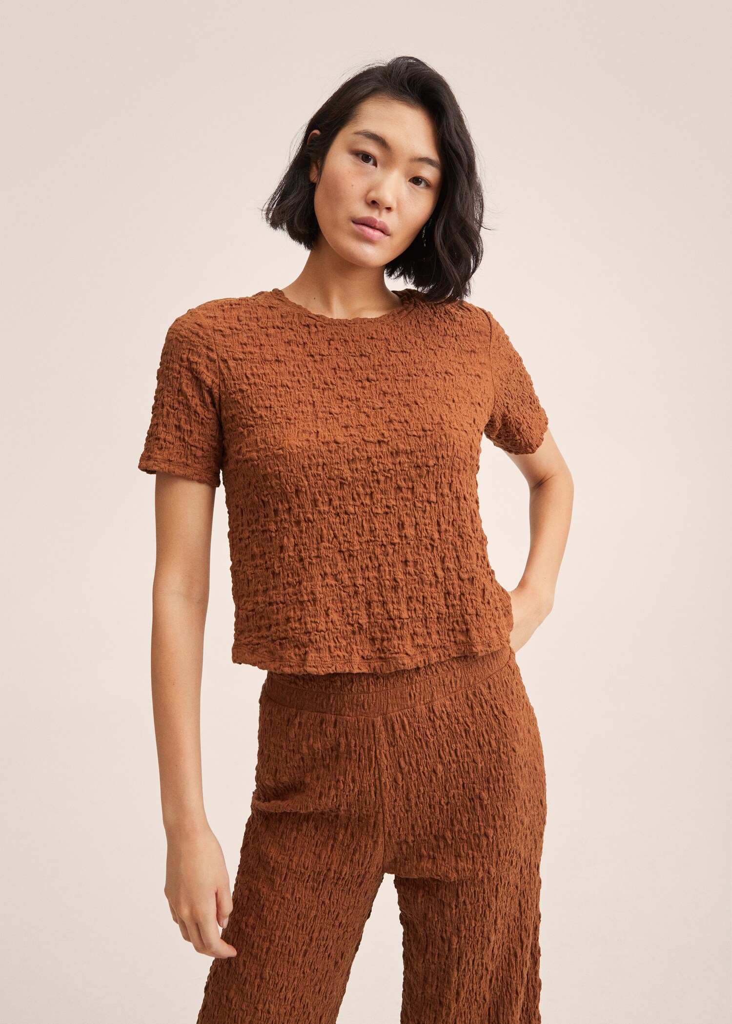 Textured cotton T-shirt - Medium plane