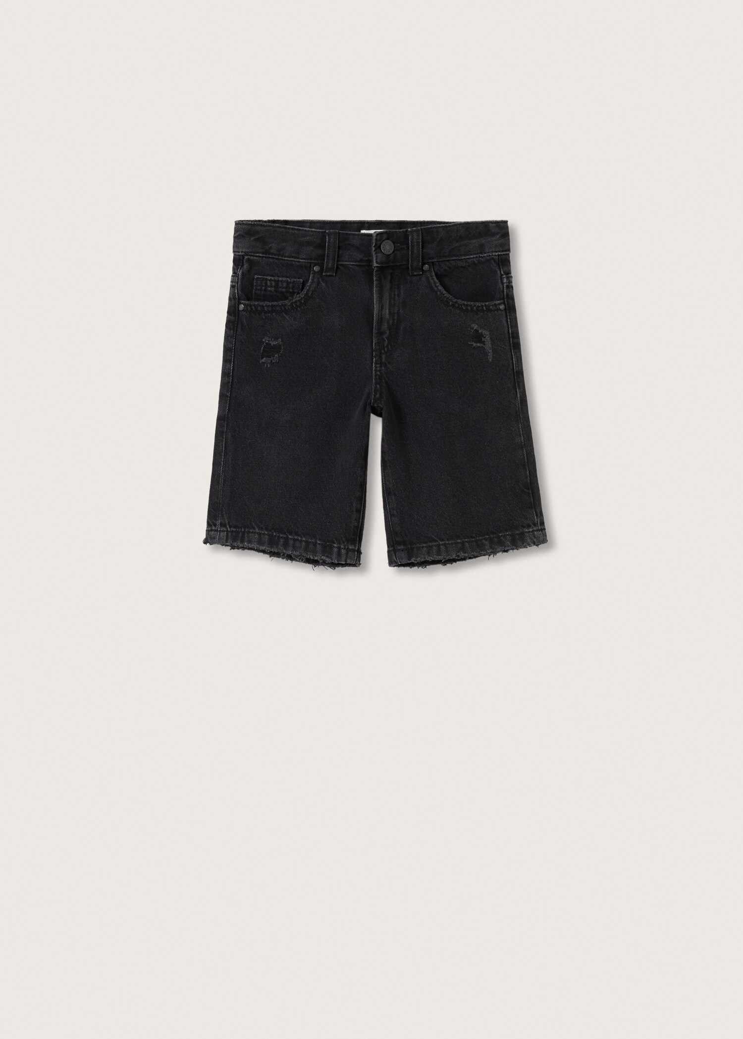 Denim bermuda dekoratív szakadt részletekkel - Termék modell nélkül