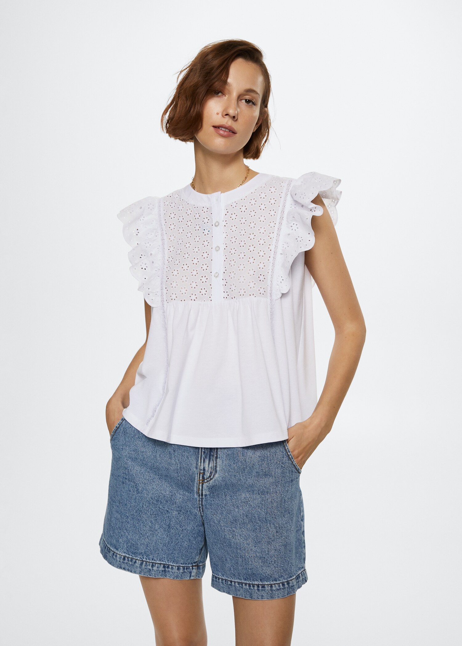 Frills cotton t-shirt - Medium plane