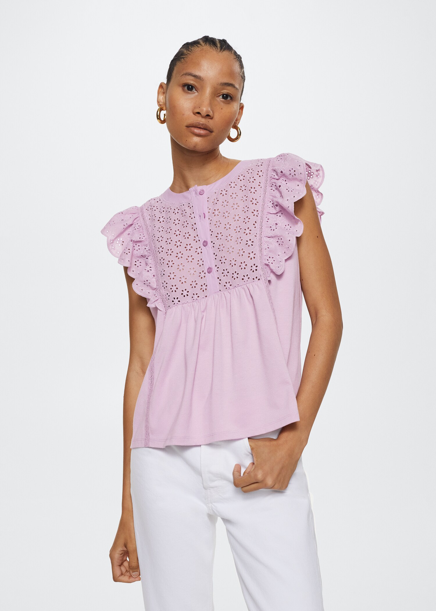 Frills cotton t-shirt - Medium plane