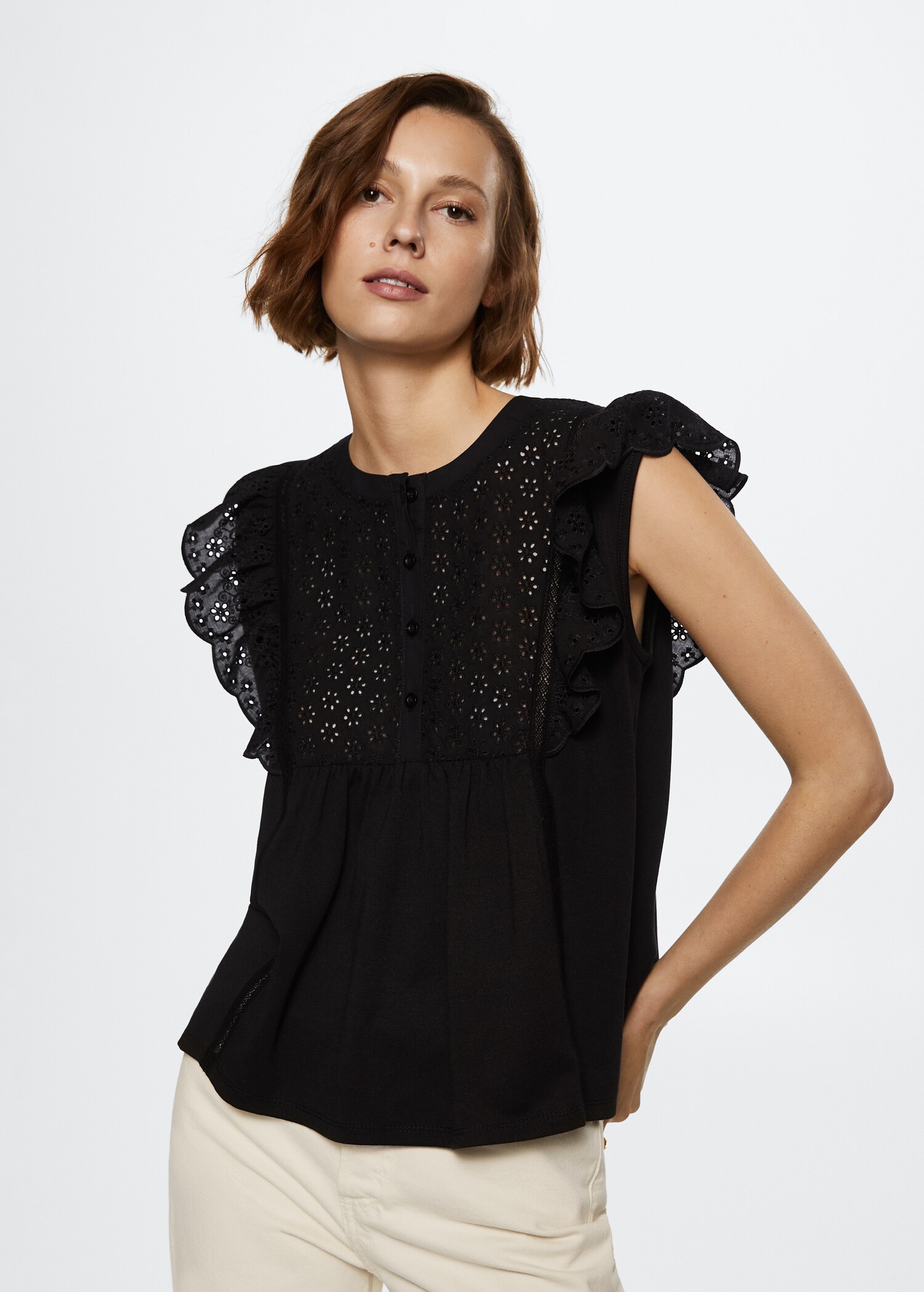 Frills cotton t-shirt - Medium plane