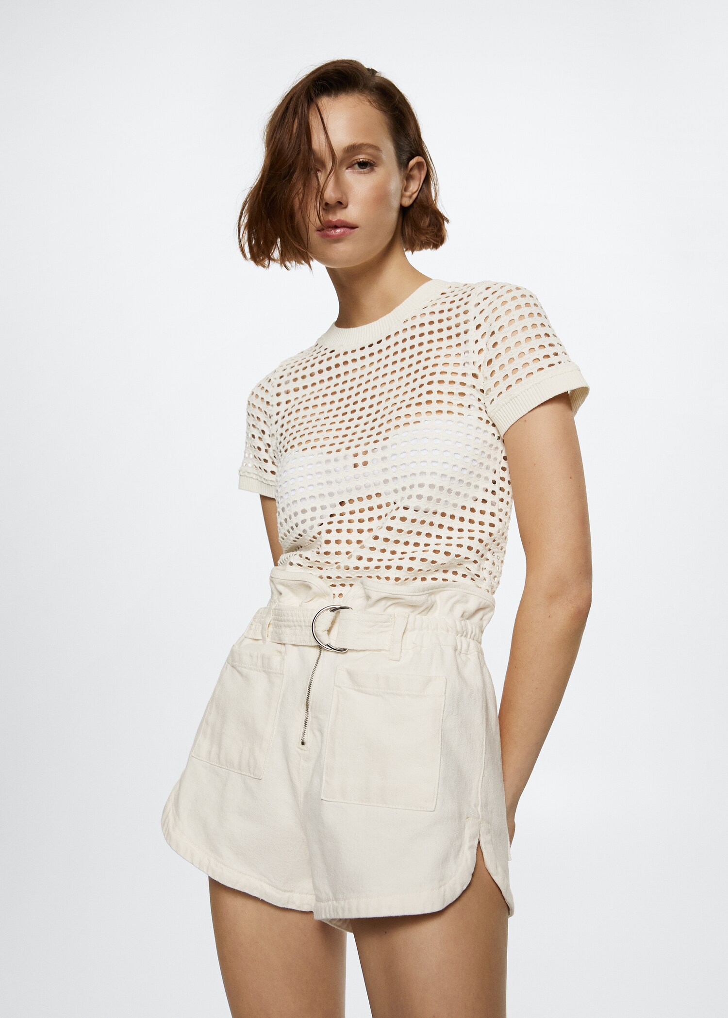 Openwork cotton-blend T-shirt - Medium plane