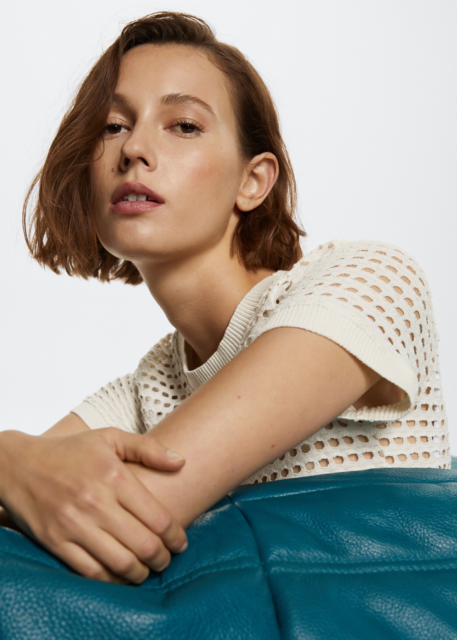 Openwork cotton-blend T-shirt - Details of the article 1