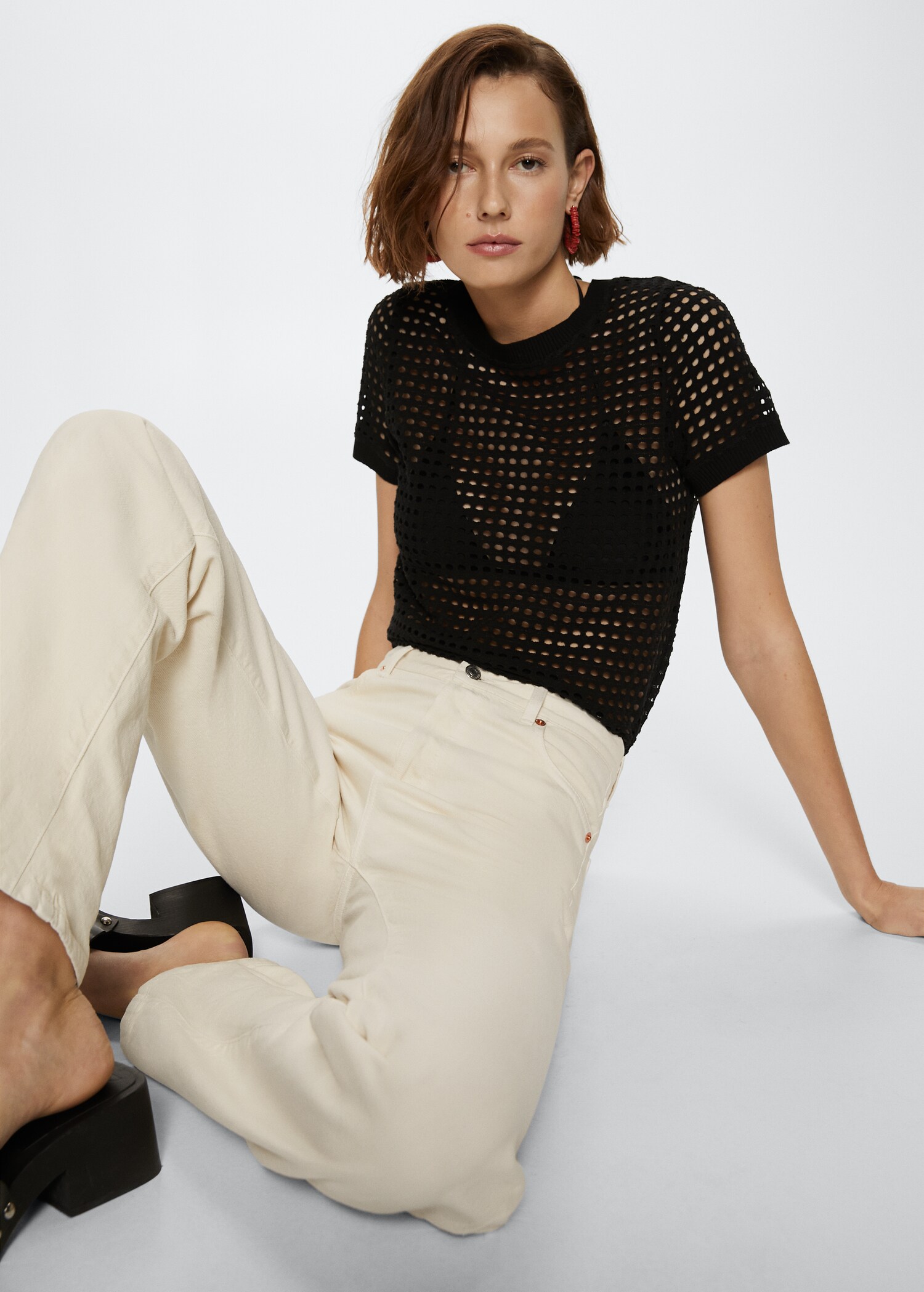 Openwork cotton-blend T-shirt - Details of the article 1