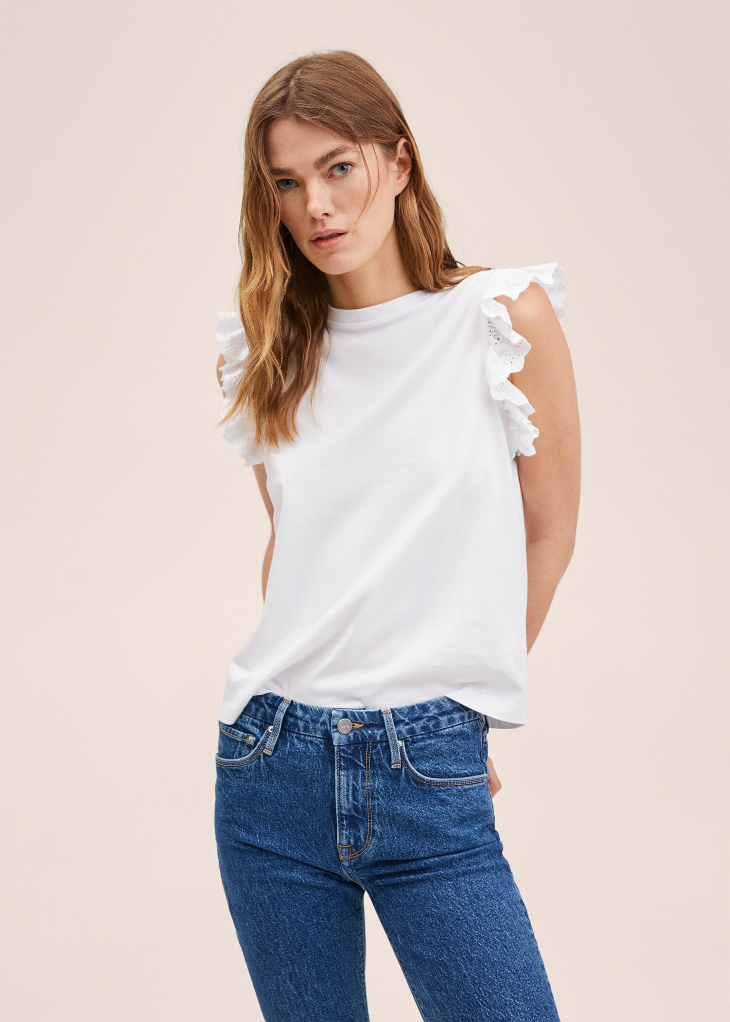 Baumwoll-T-Shirt mit Volant - Mittlere Ansicht