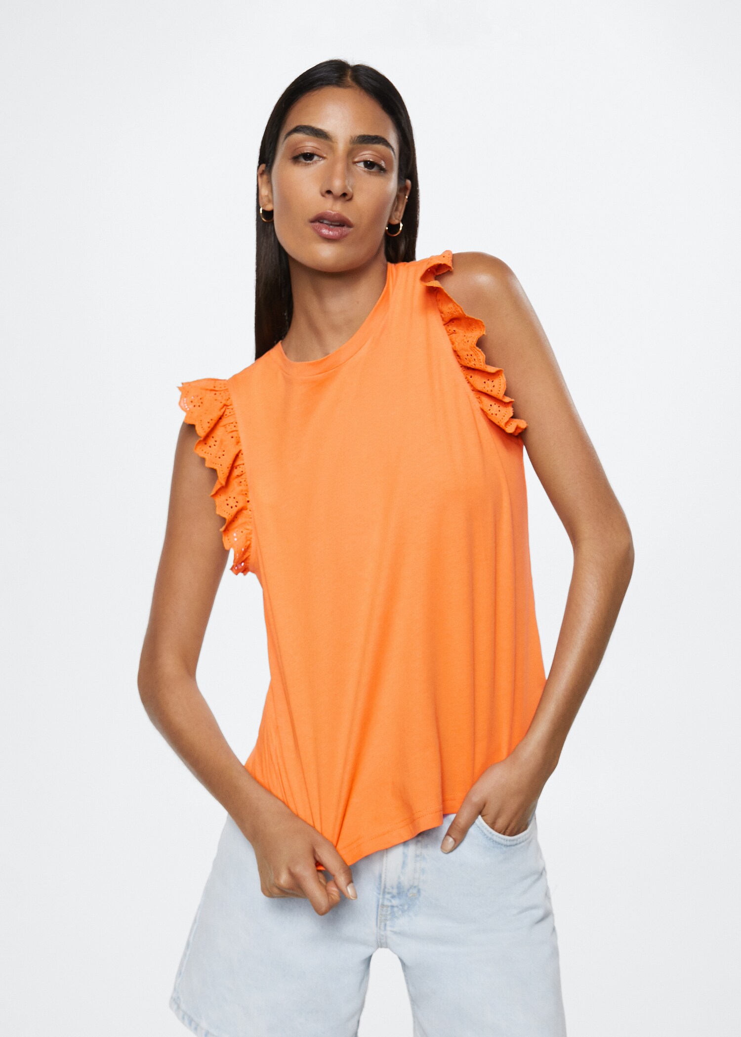Baumwoll-T-Shirt mit Volant - Mittlere Ansicht