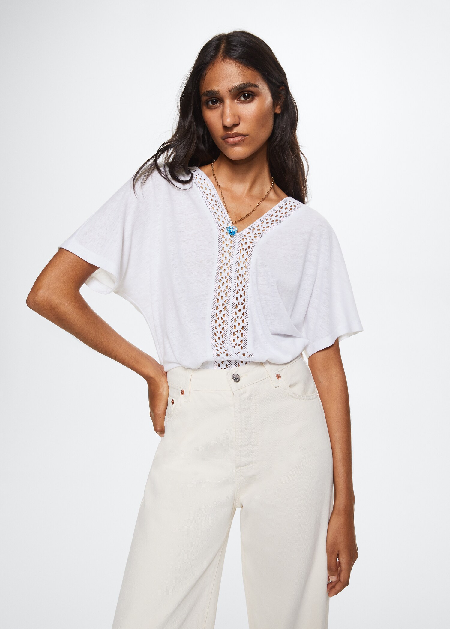 Crochet linen T-shirt - Medium plane