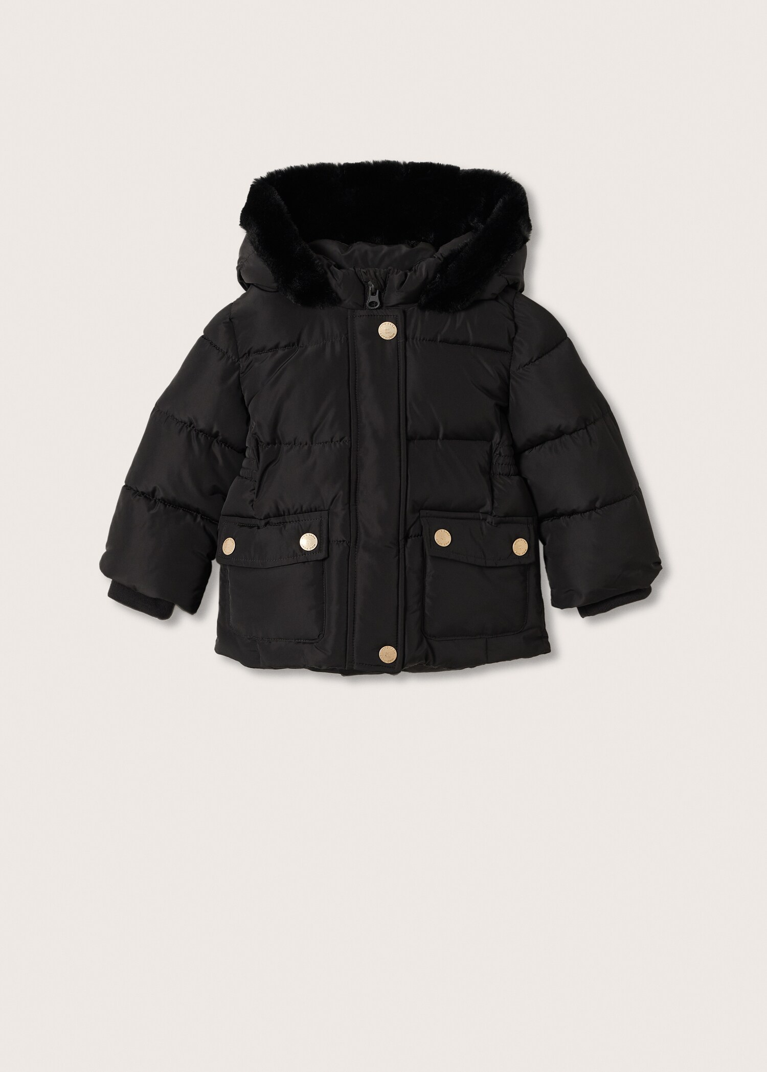 Prošívaný anorak s kapucí s umělou kožešinou - Zboží bez modelu